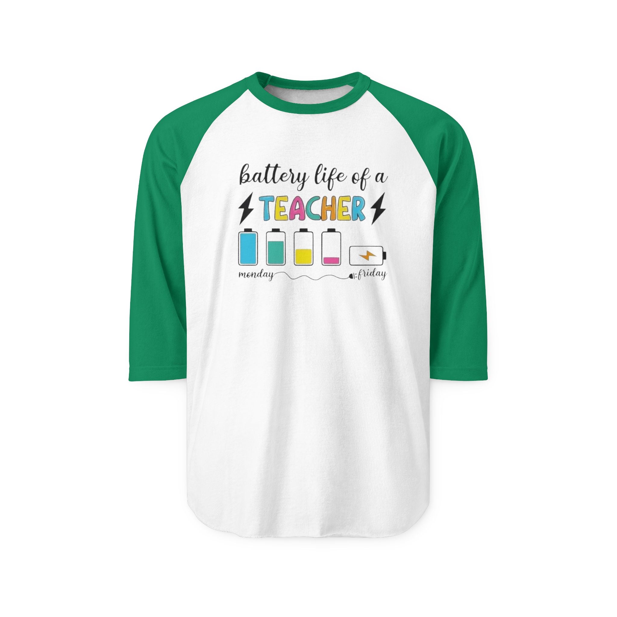 Teacher Battery Life Raglan Shirt — 'Battery Life of a Teacher' 3/4 Sleeve Tee