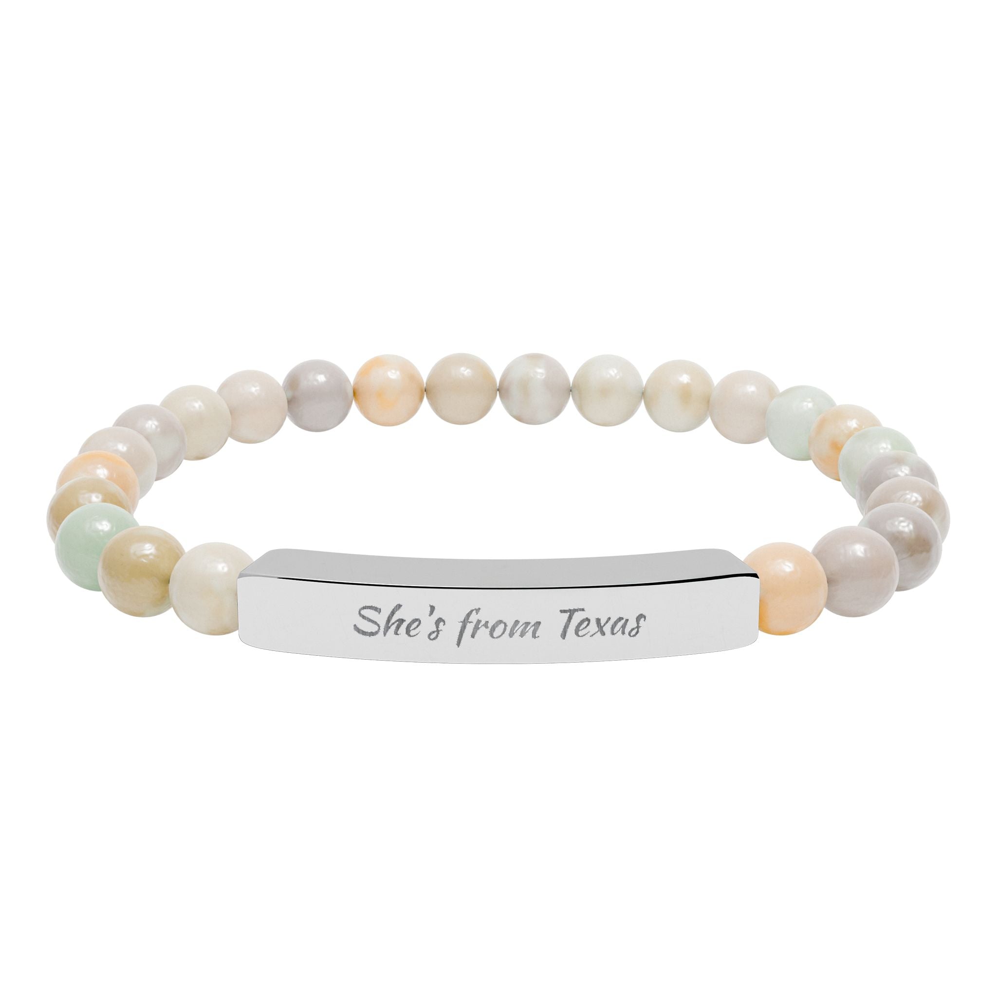 Engravable Natural Stone Stretch Bar Bracelet — Personalized Beaded Bracelet