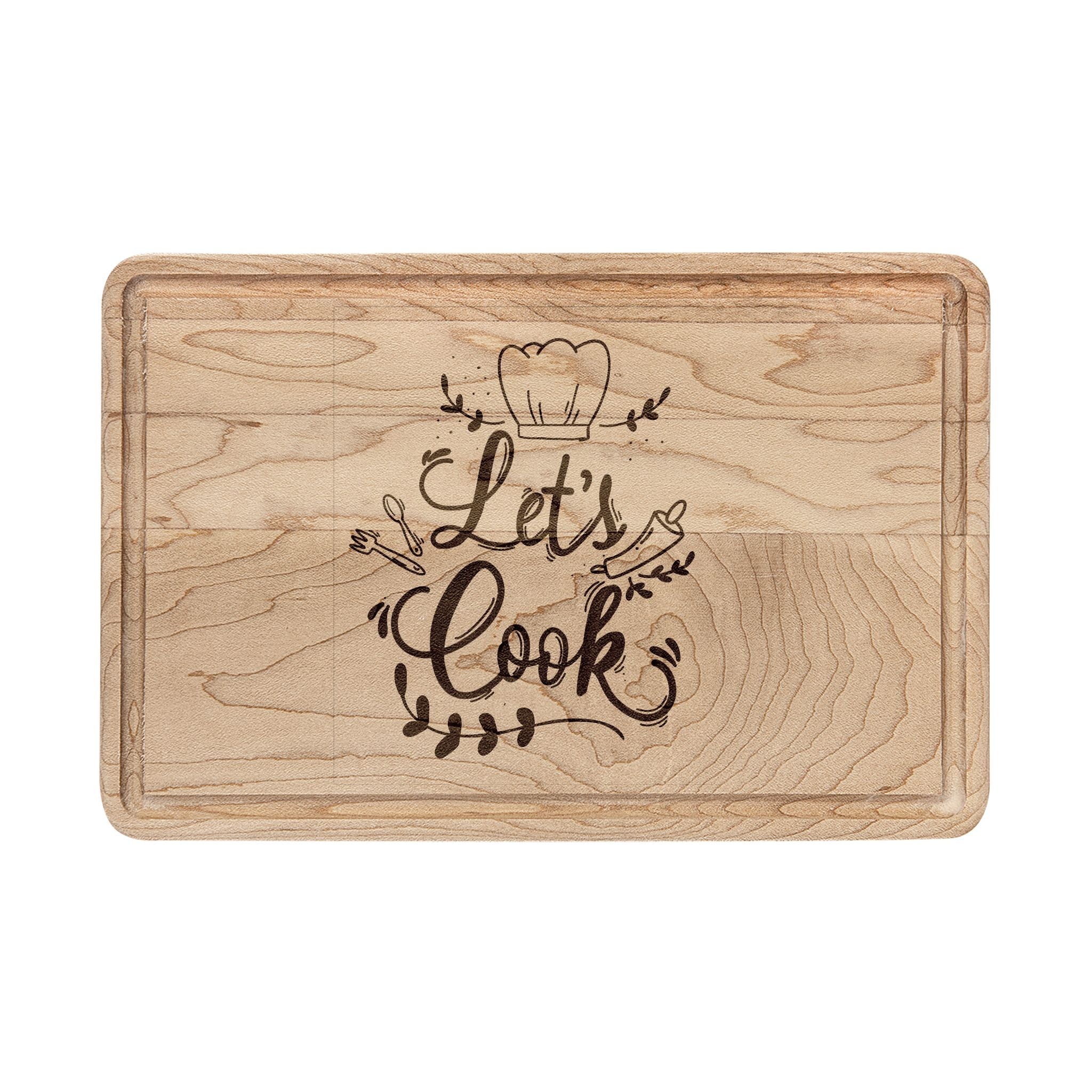 Engraved "Let's Cook" Wooden Cutting Board — Personalized Kitchen Gift