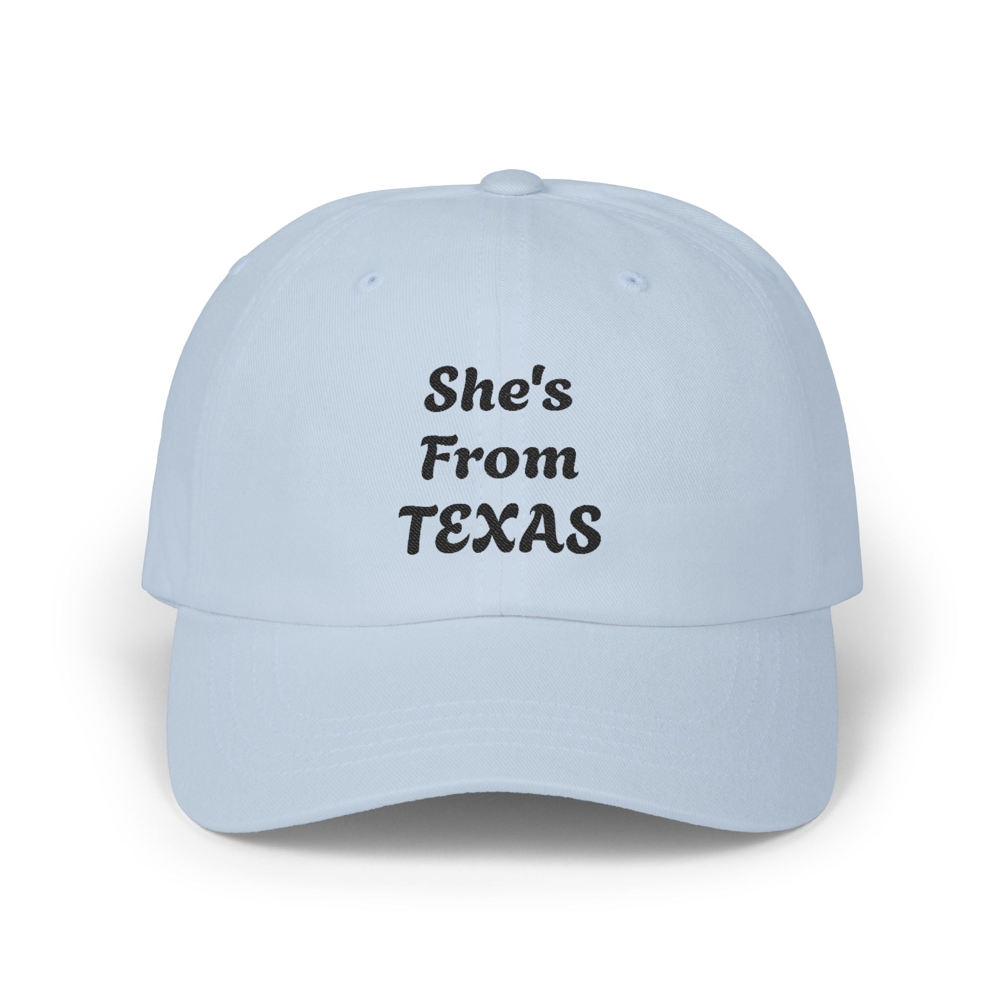 She's From Texas Dad Cap - Embroidered White Baseball Hat for Women & Daughters