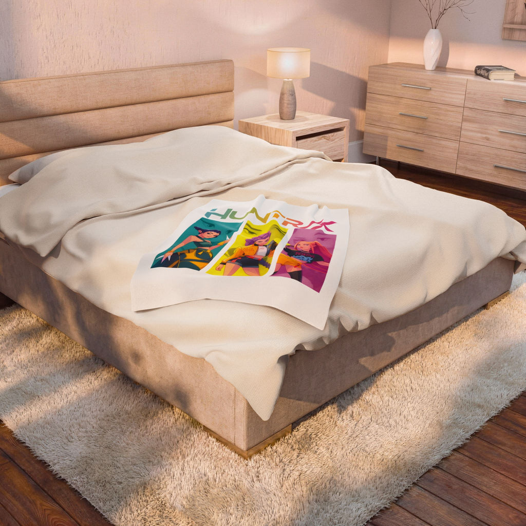 Velveteen Plush Blanket — HUNTRX K-Pop Style Trio Graphic Throw
