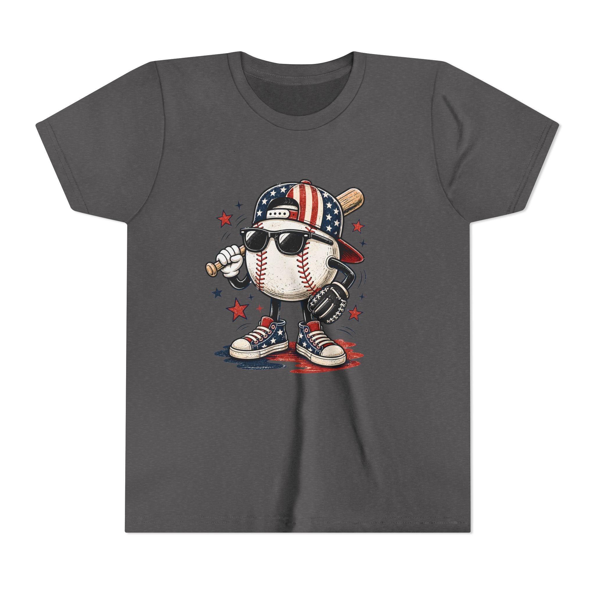 Patriotic Cool Baseball Character Youth Tee