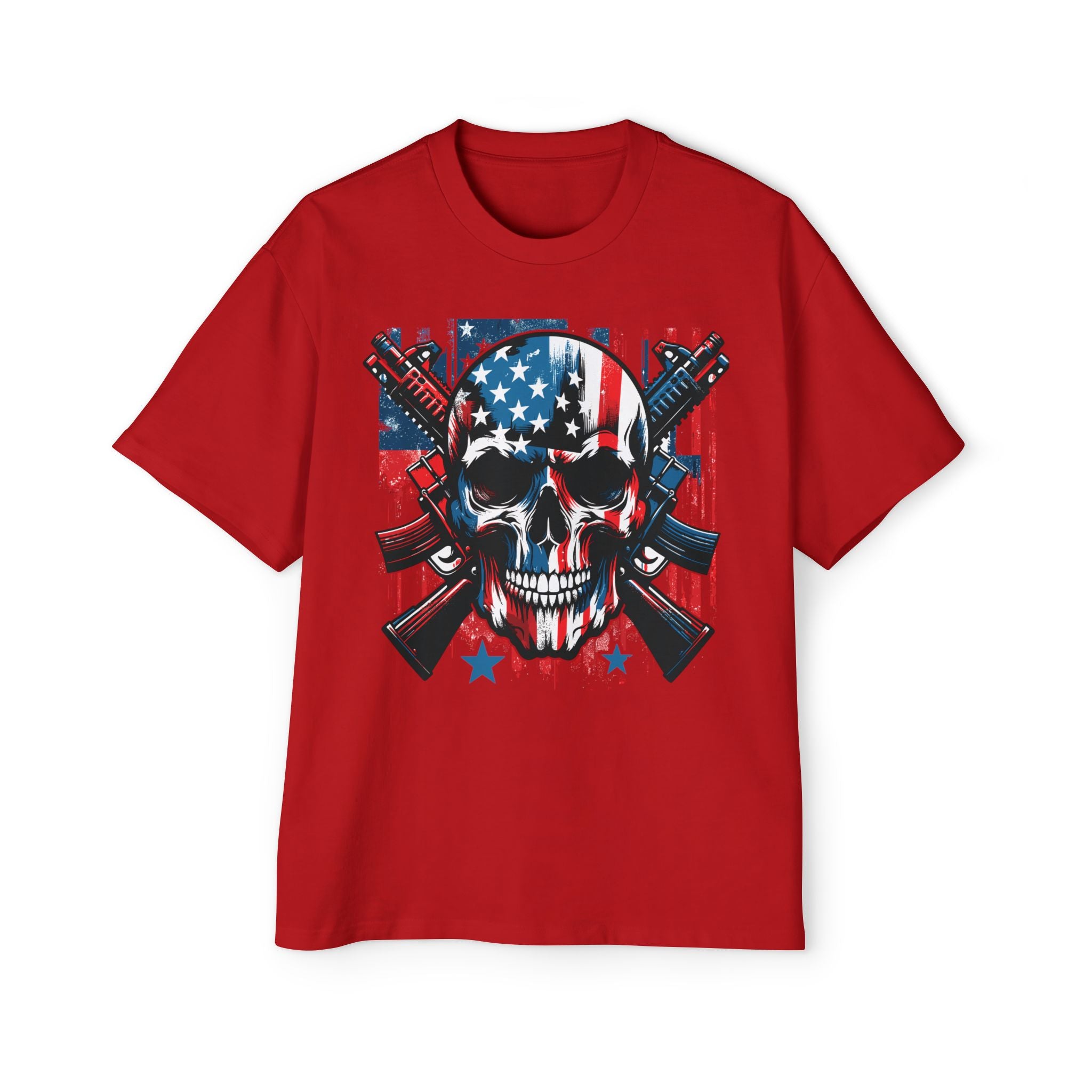 Patriotic Skull & Guns T‑Shirt — American Flag Skull Tee for Men