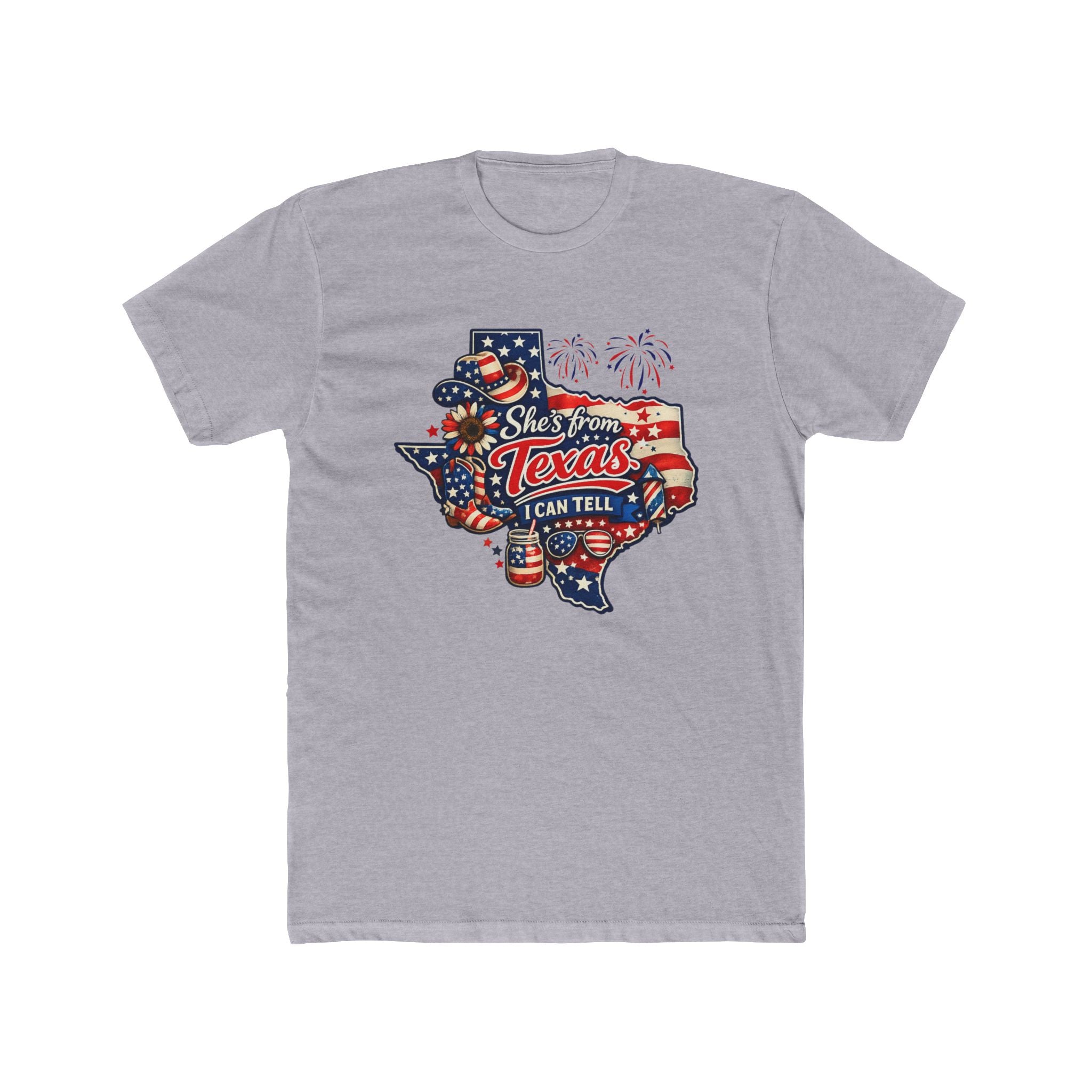 Texas Shape Patriotic T-Shirt – "She's From Texas I Can Tell" Graphic Tee