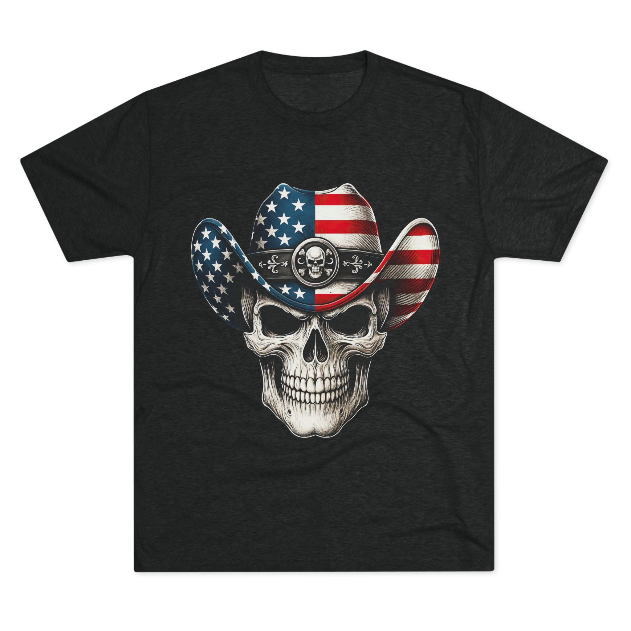 American Flag Skull Tee — Patriotic Cowboy Skull T-Shirt