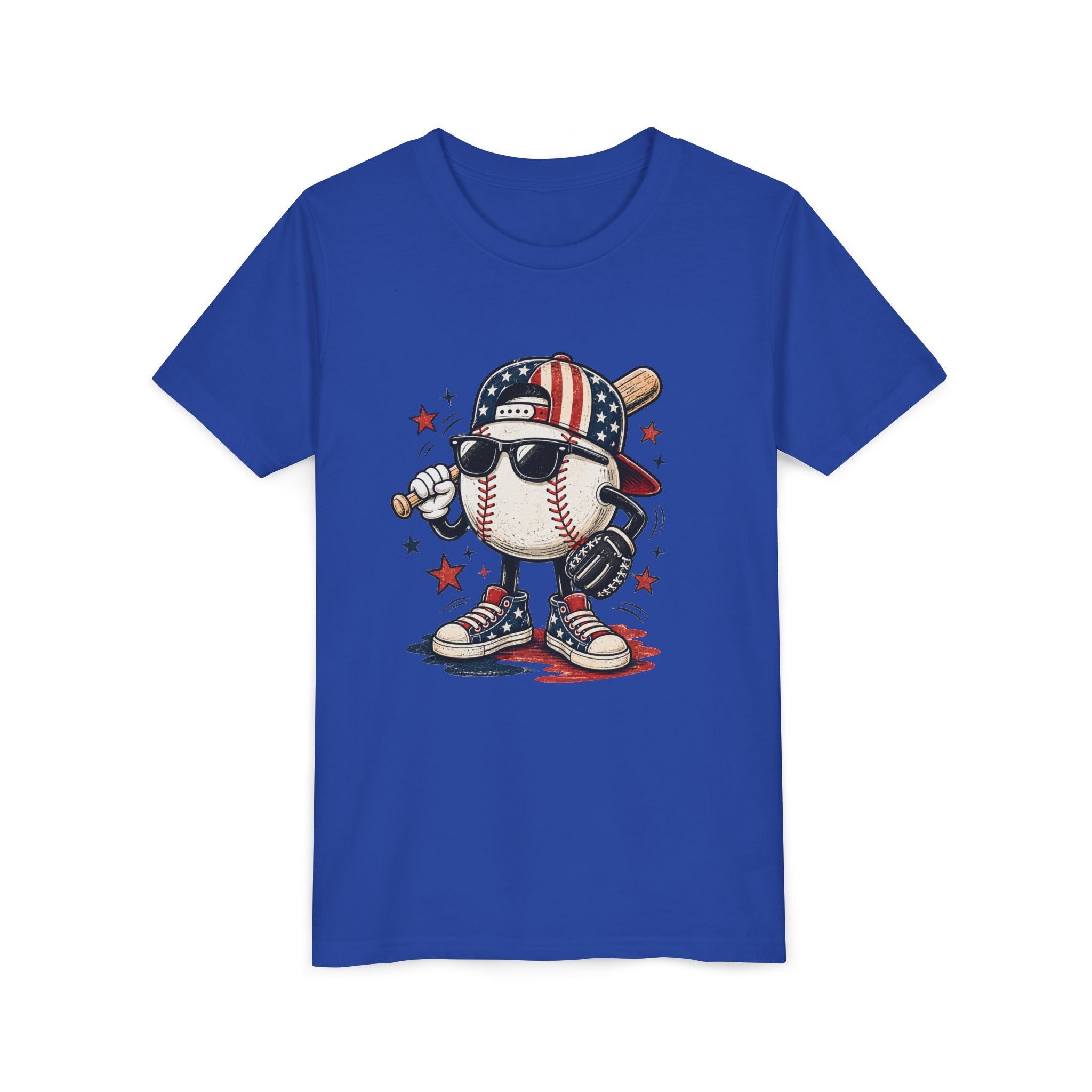 Patriotic Cool Baseball Character Youth Tee