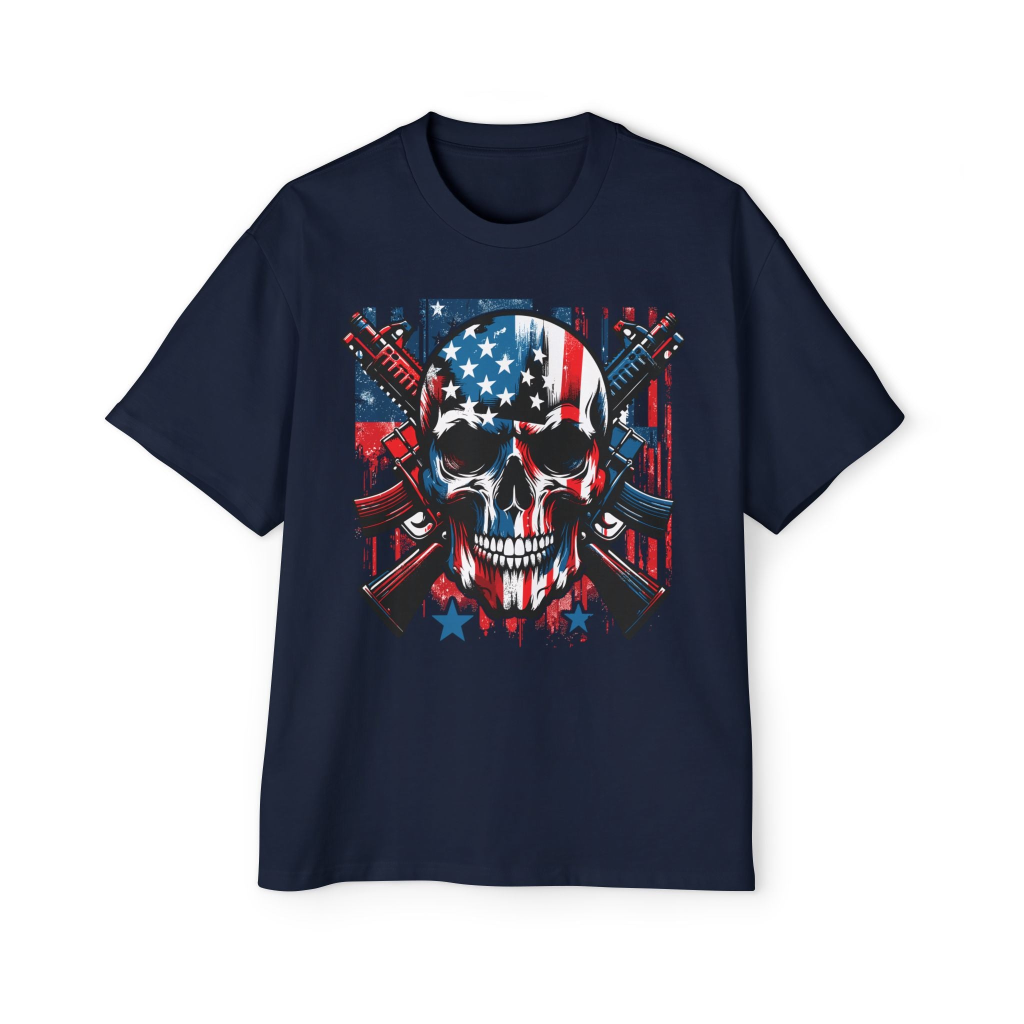 Patriotic Skull & Guns T‑Shirt — American Flag Skull Tee for Men