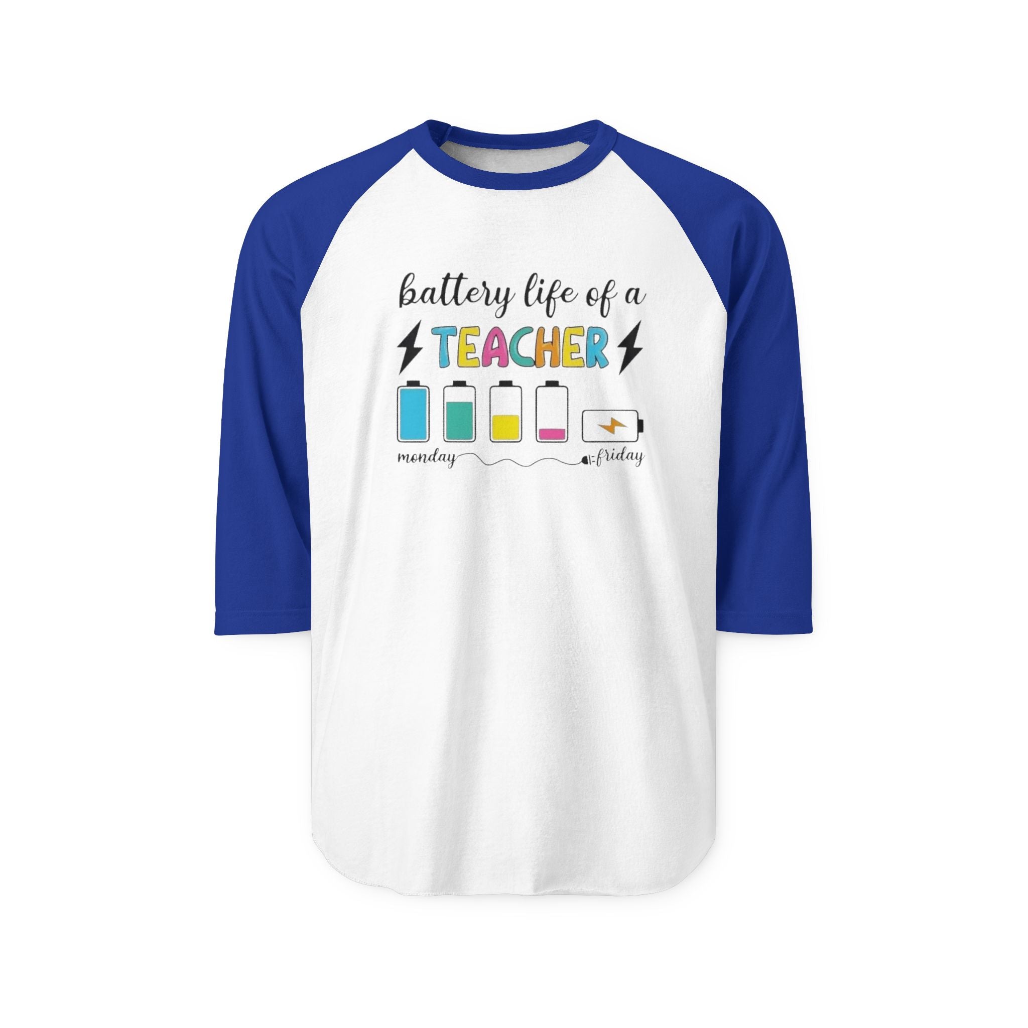 Teacher Battery Life Raglan Shirt — 'Battery Life of a Teacher' 3/4 Sleeve Tee