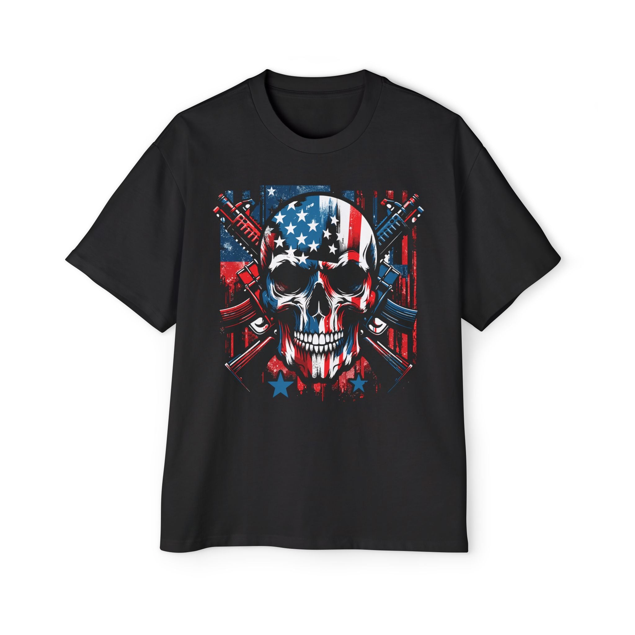 Patriotic Skull & Guns T‑Shirt — American Flag Skull Tee for Men