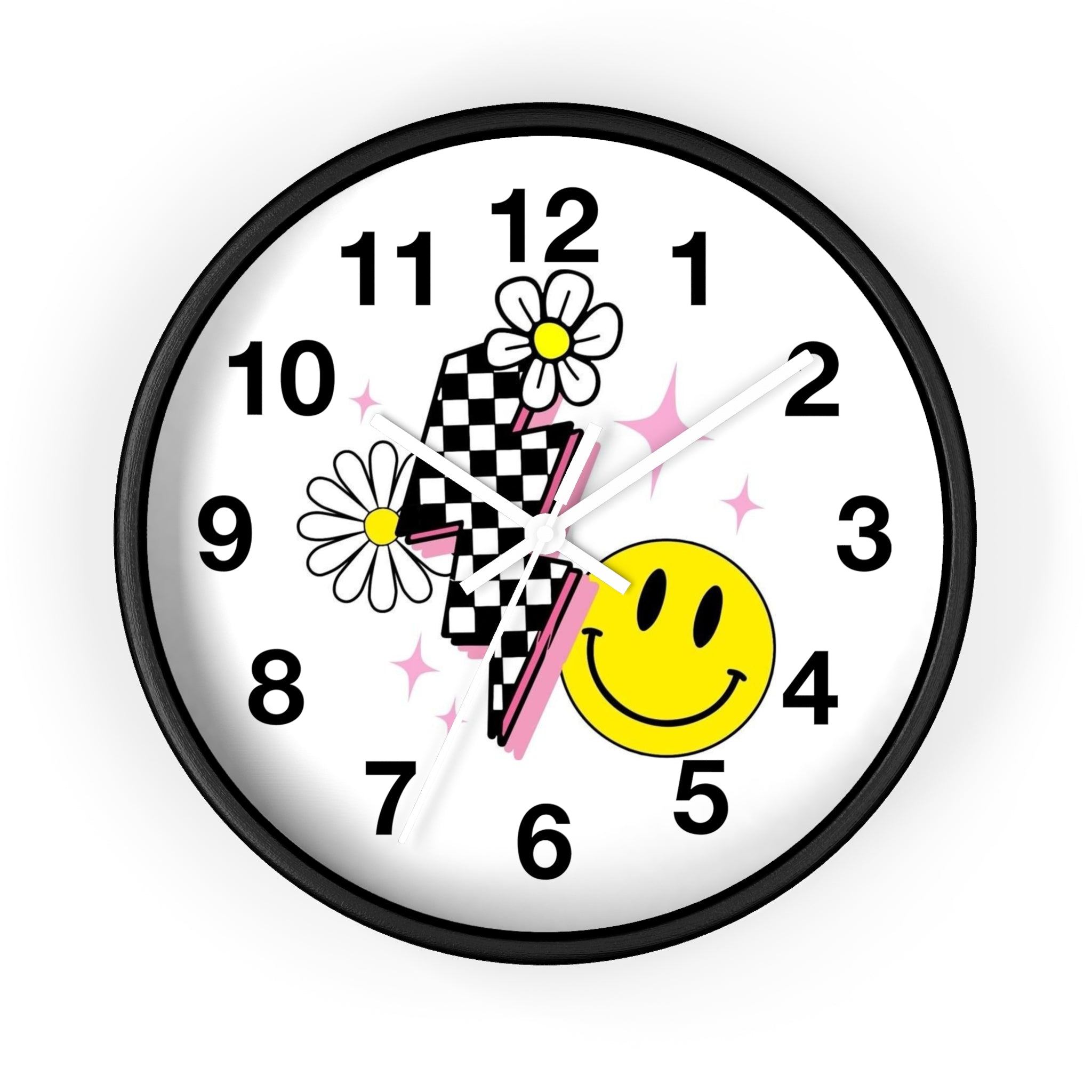 Wall Clock — Retro Smiley Daisy Checkerboard Decorative Clock