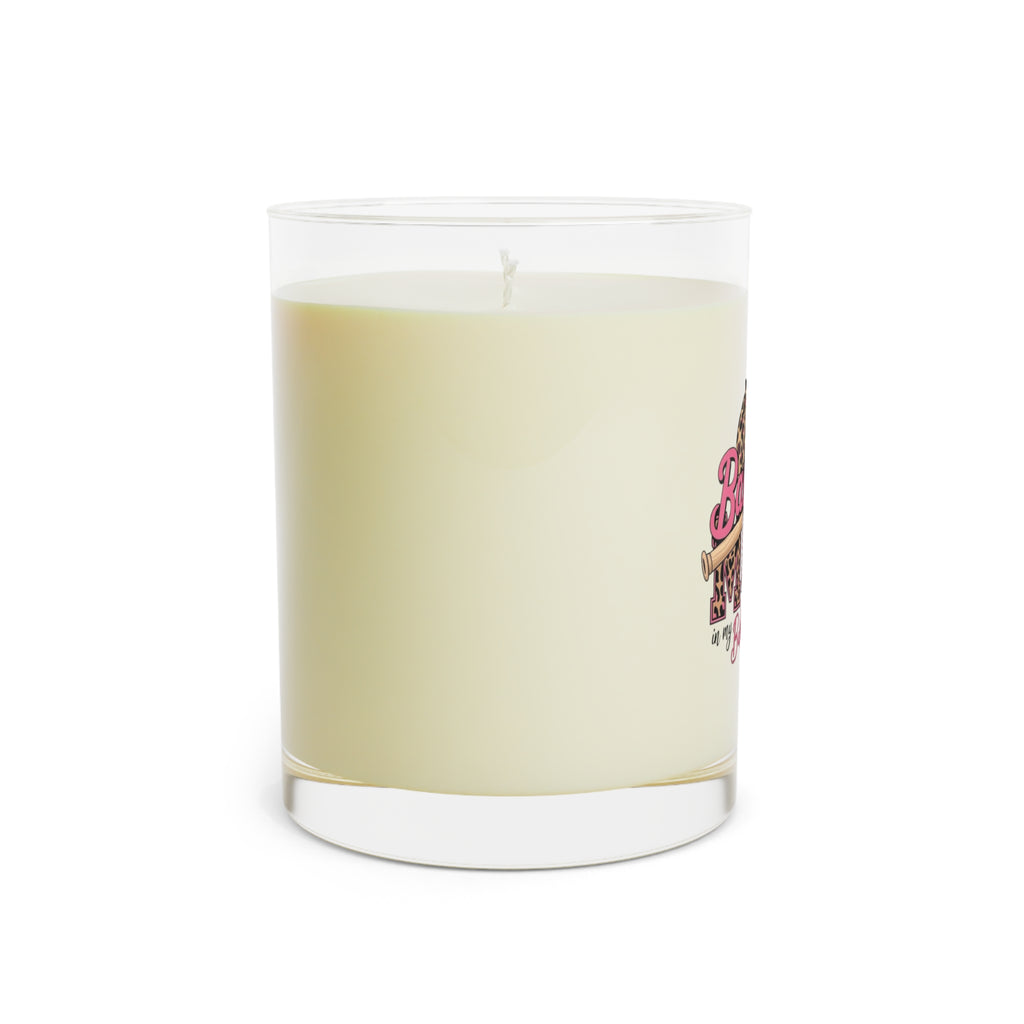Baseball Mom Candle — 11oz Scented Glass Candle with Leopard Print "Baseball Mom" Design