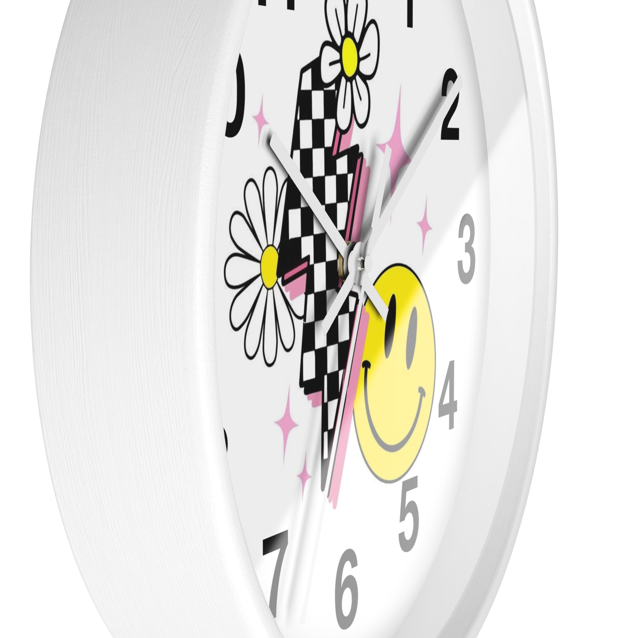 Wall Clock — Retro Smiley Daisy Checkerboard Decorative Clock