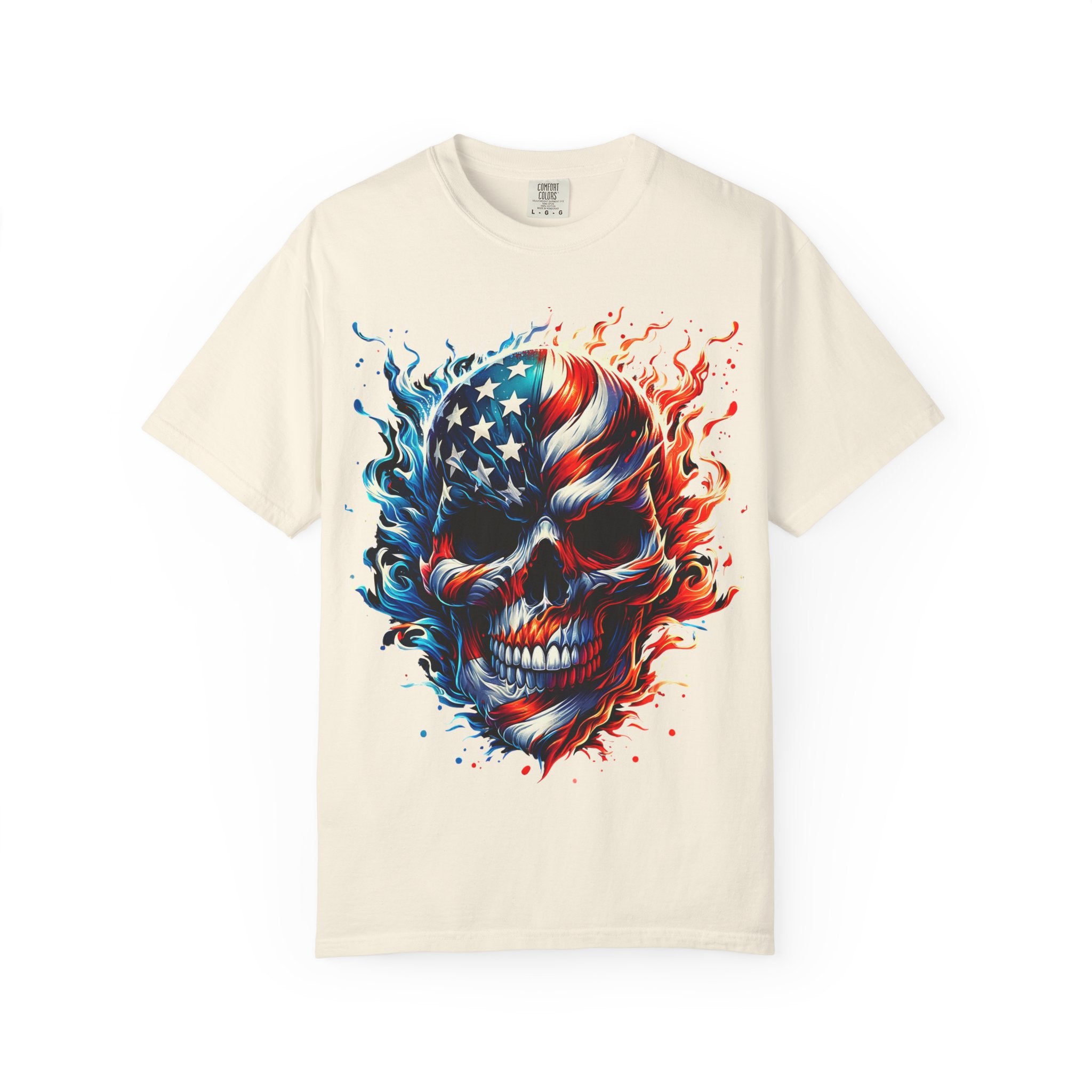 Patriotic Flame Skull T-Shirt — American Flag Skull Graphic Tee