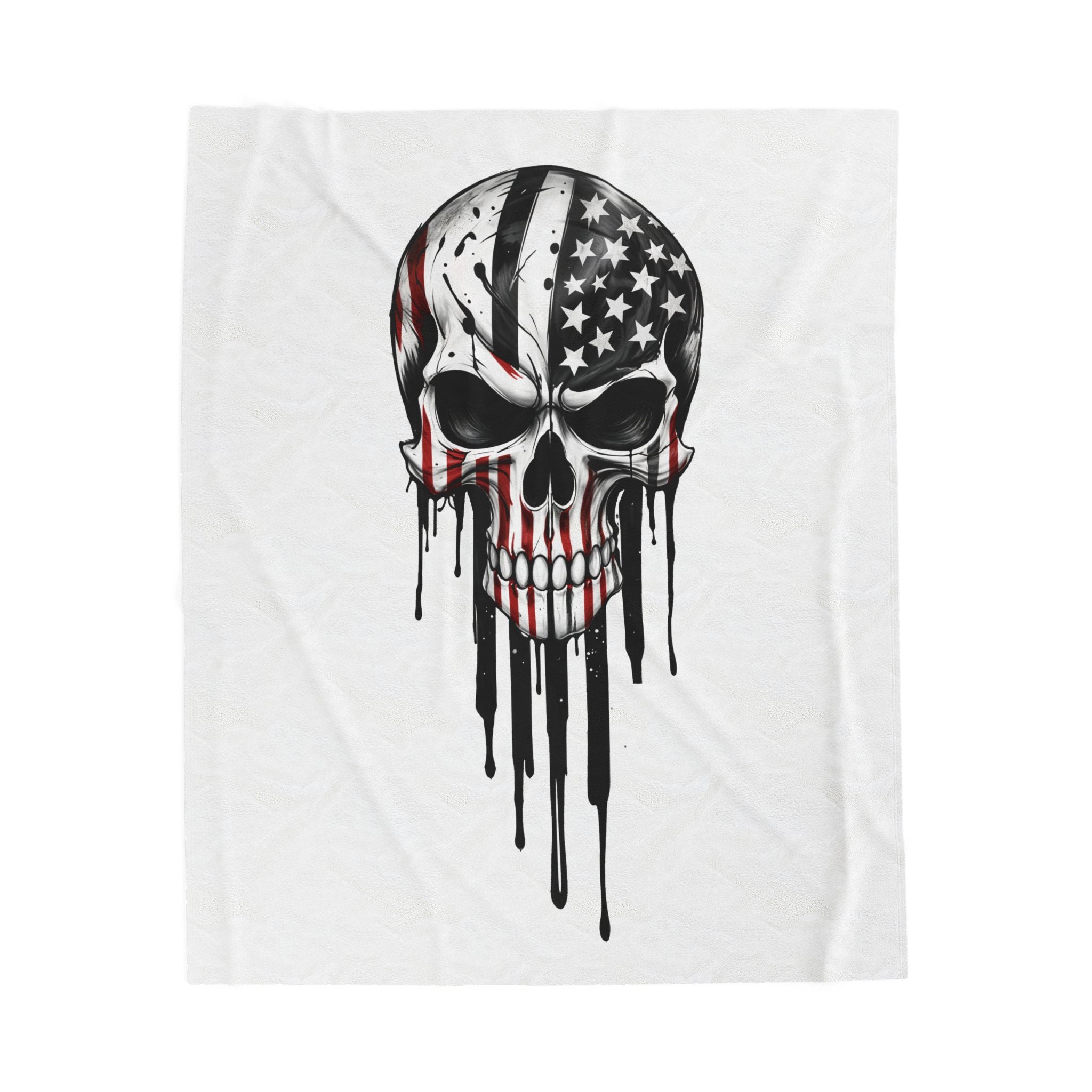 American Flag Drip Skull Velveteen Plush Blanket