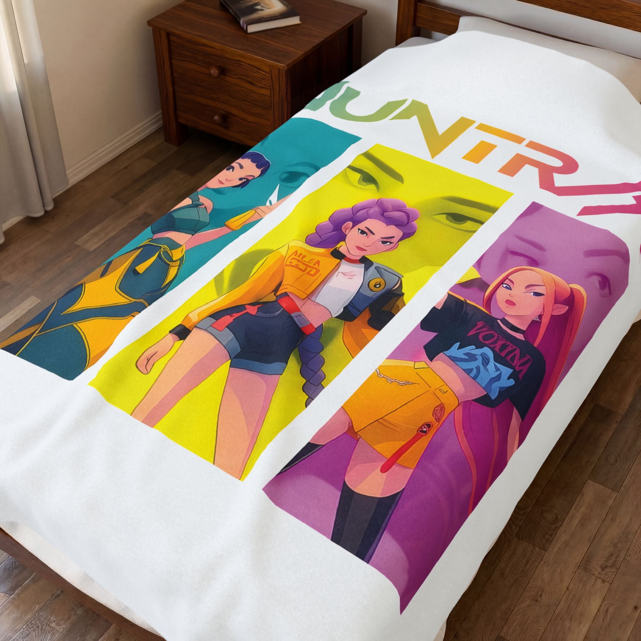 Velveteen Plush Blanket — HUNTRX K-Pop Style Trio Graphic Throw