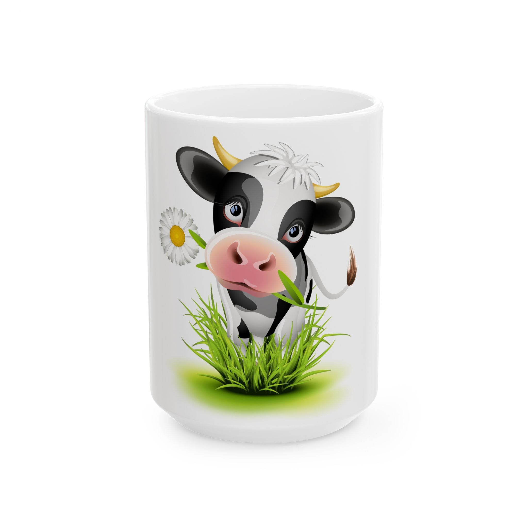 Cute Cow Ceramic Mug – 11oz & 15oz Coffee Cup with Daisy