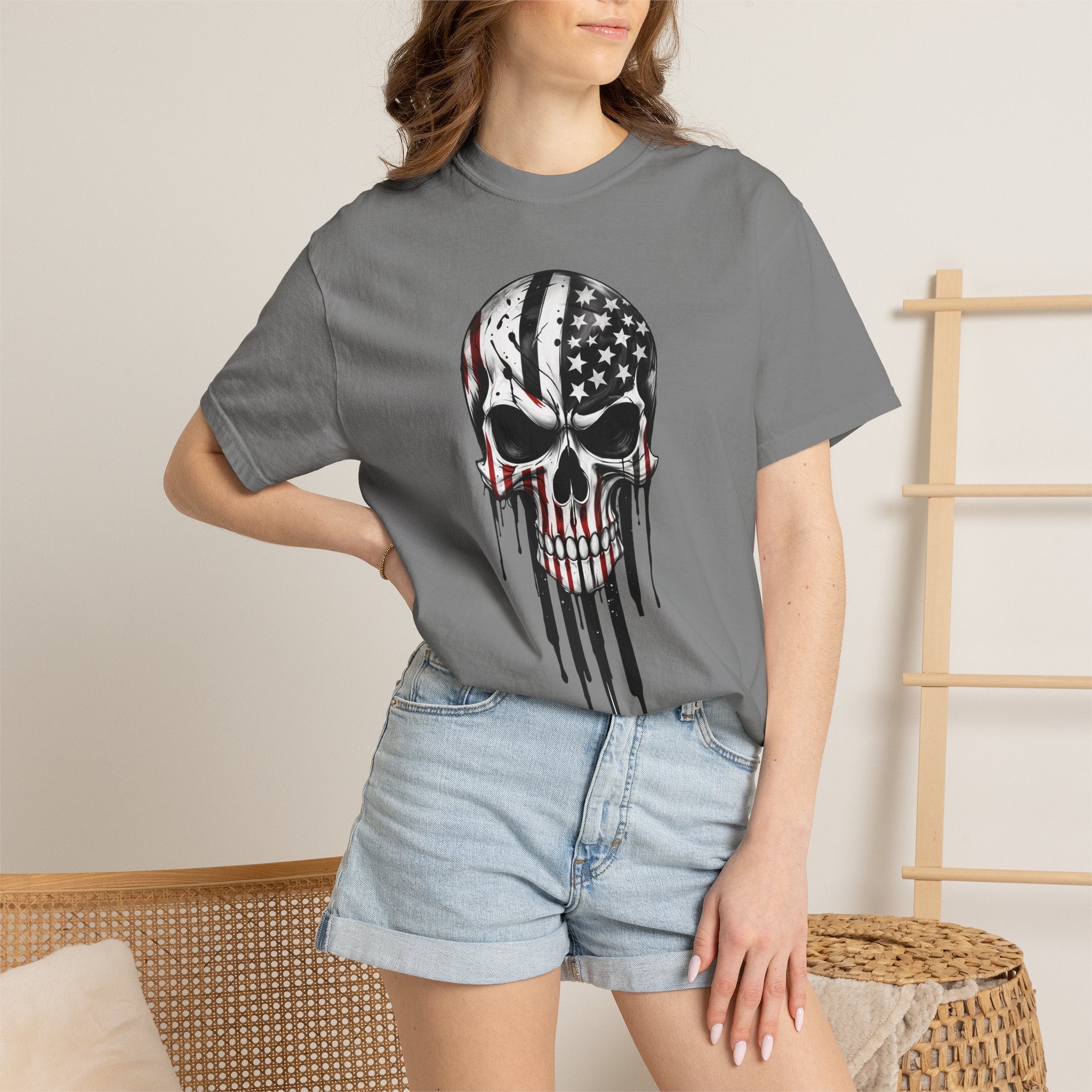American Flag Drip Skull T-Shirt