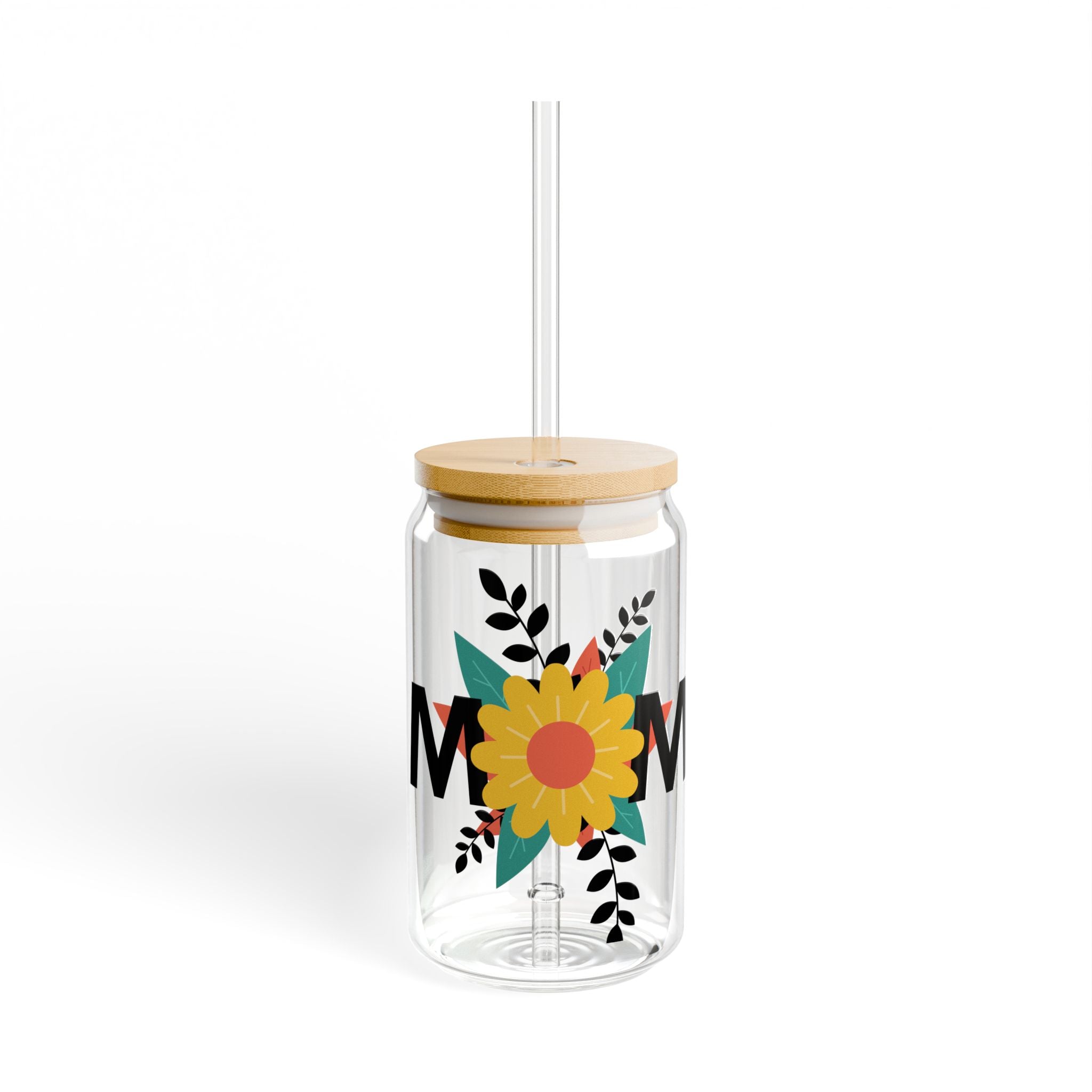 Sunflower Mom 16oz Sipper Glass with Bamboo Lid