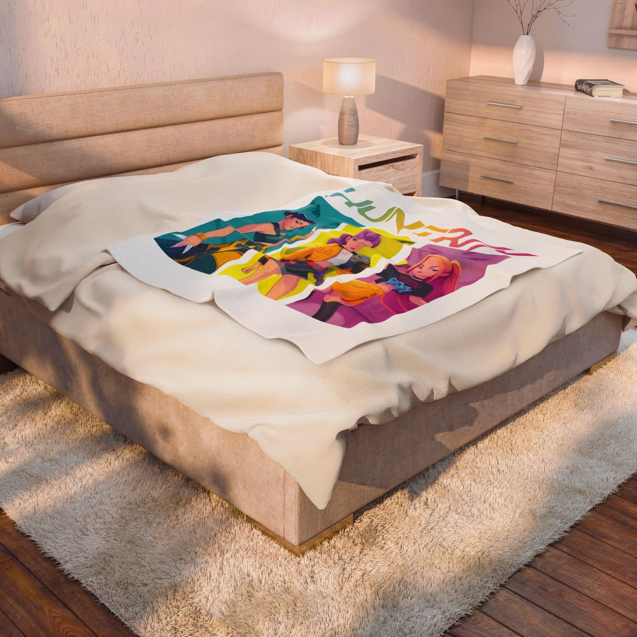 Velveteen Plush Blanket — HUNTRX K-Pop Style Trio Graphic Throw