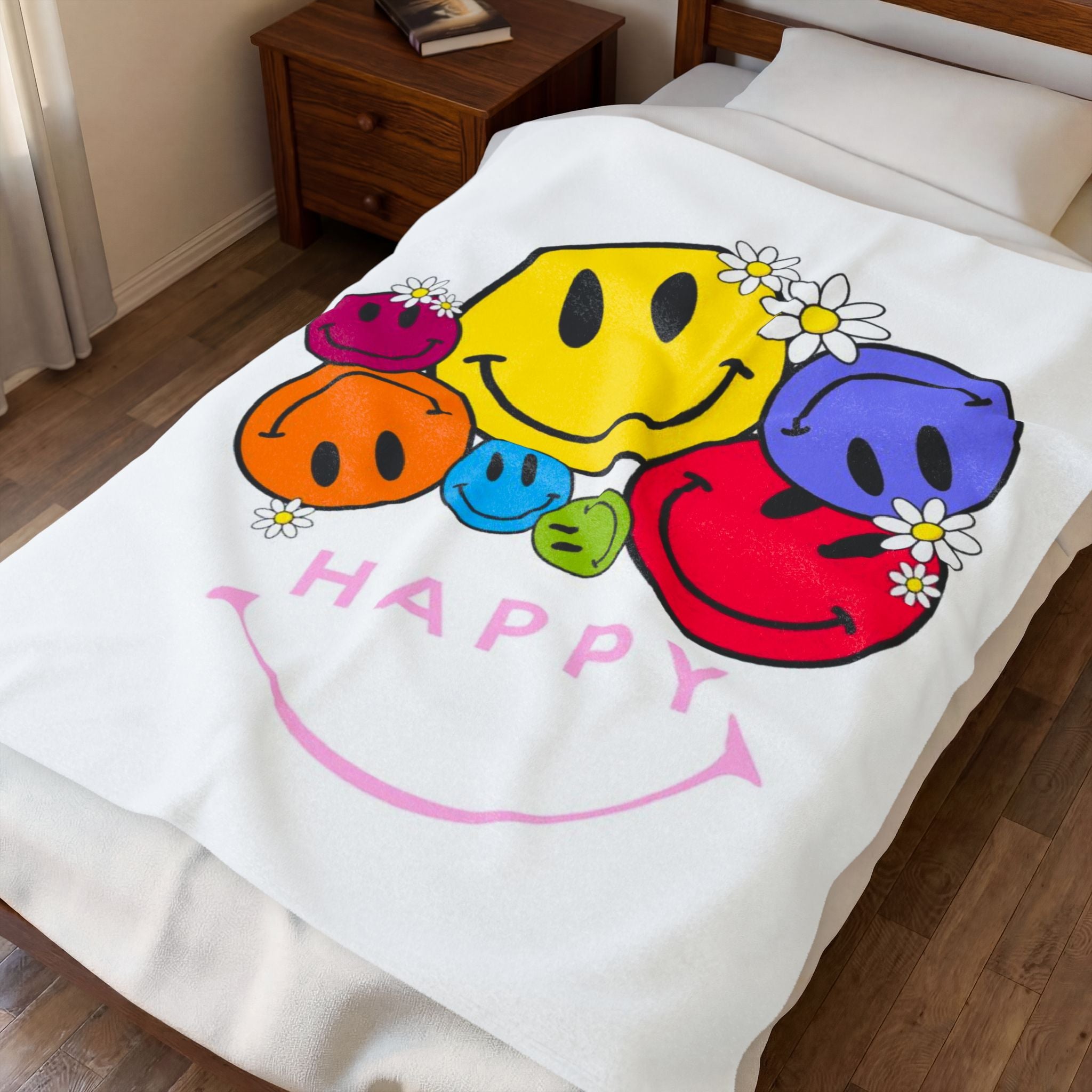 Happy Daisy Smiley Velveteen Plush Blanket