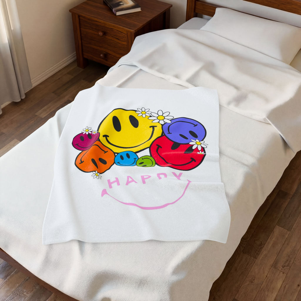 Happy Daisy Smiley Velveteen Plush Blanket