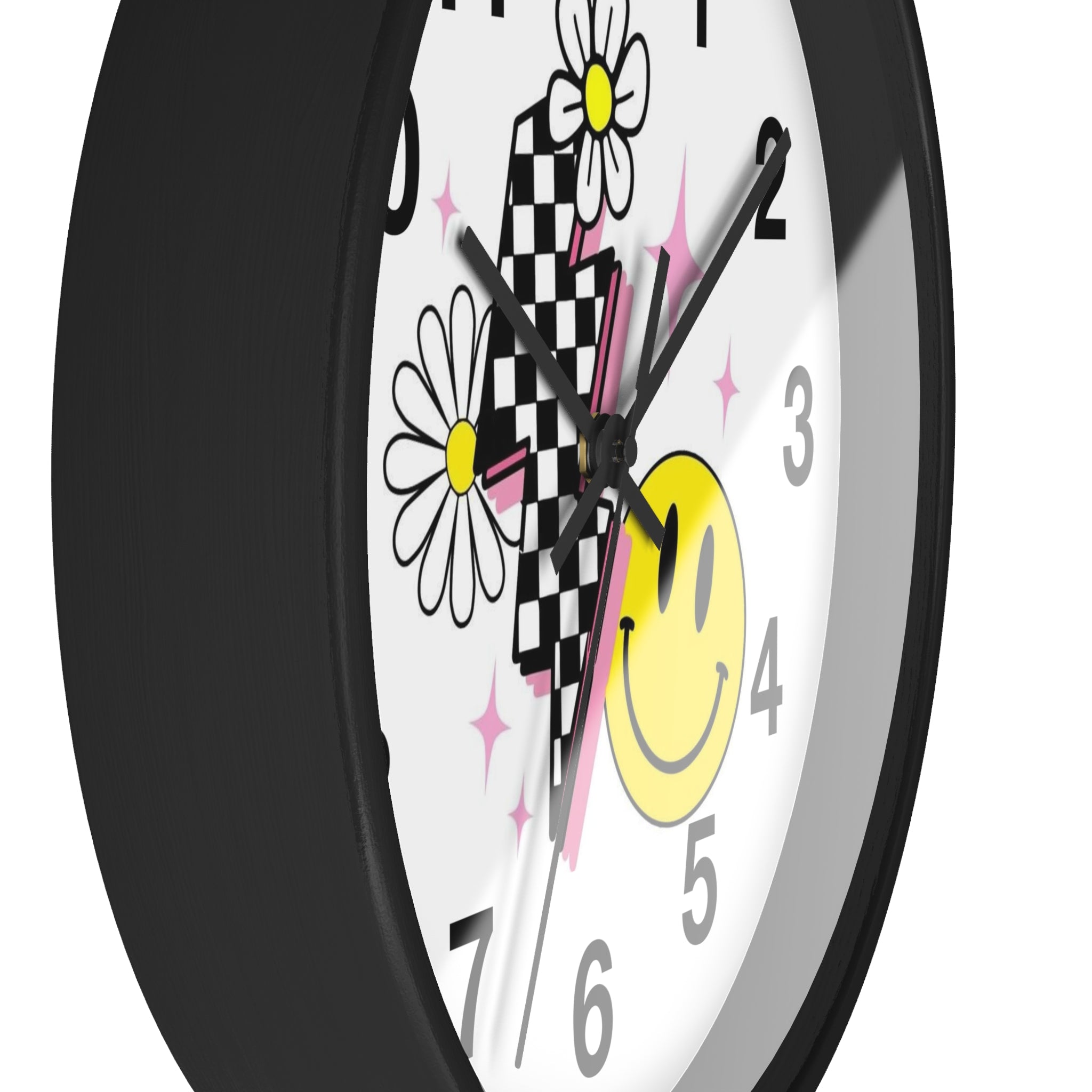Wall Clock — Retro Smiley Daisy Checkerboard Decorative Clock
