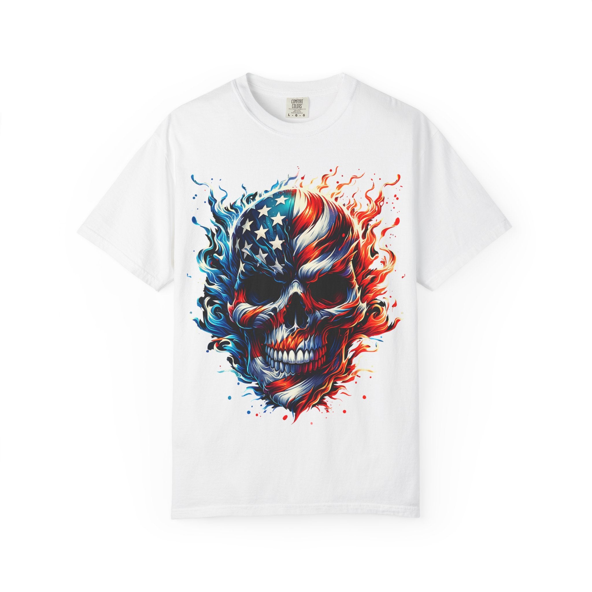 Patriotic Flame Skull T-Shirt — American Flag Skull Graphic Tee