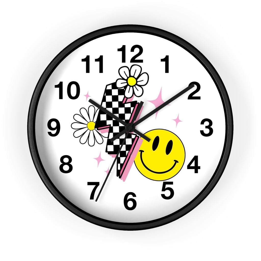 Wall Clock — Retro Smiley Daisy Checkerboard Decorative Clock