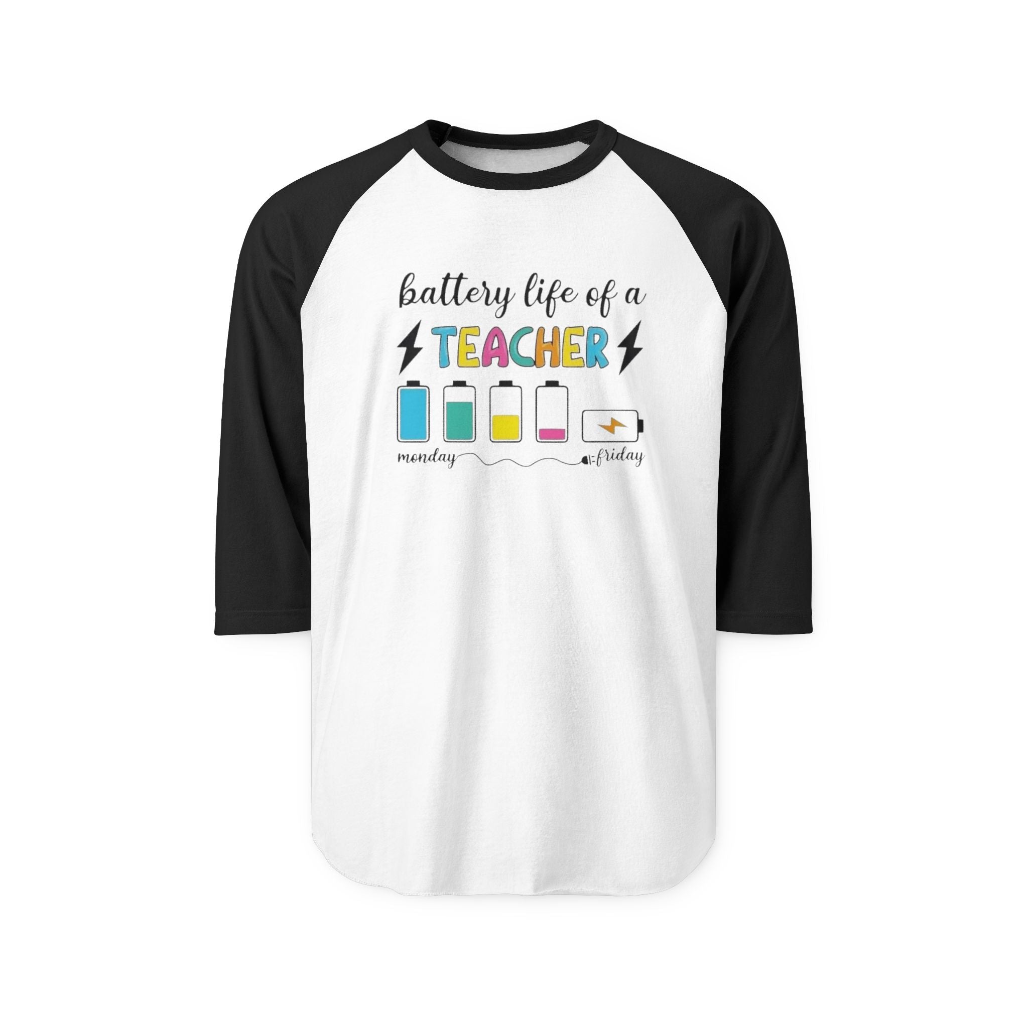 Teacher Battery Life Raglan Shirt — 'Battery Life of a Teacher' 3/4 Sleeve Tee