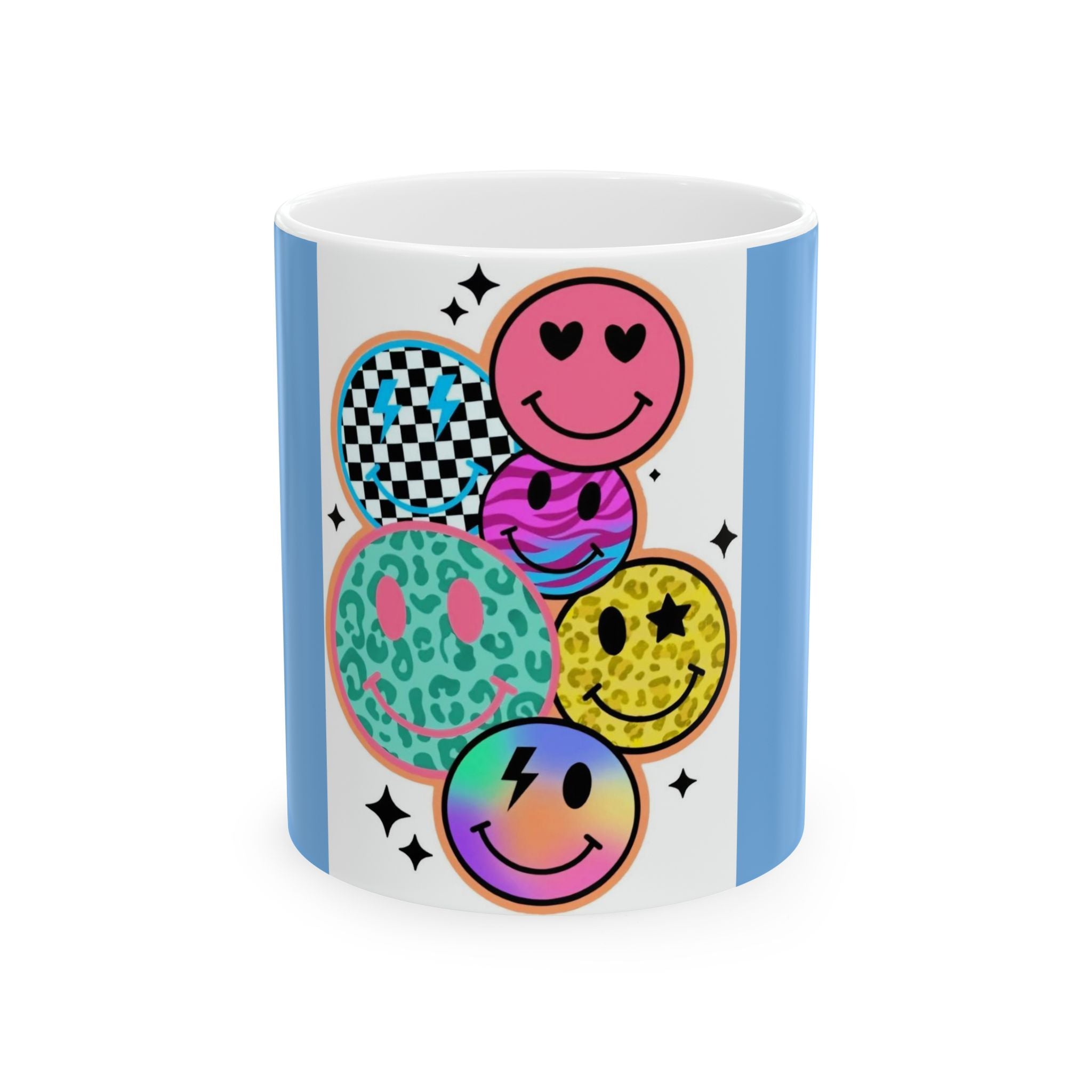 Smiley Vibes Ceramic Mug — Colorful Retro Smiley Face Coffee Cup (11oz/15oz)