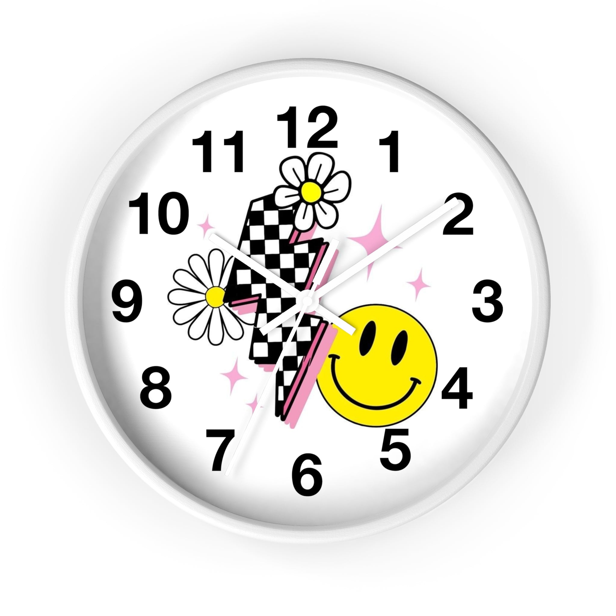 Wall Clock — Retro Smiley Daisy Checkerboard Decorative Clock