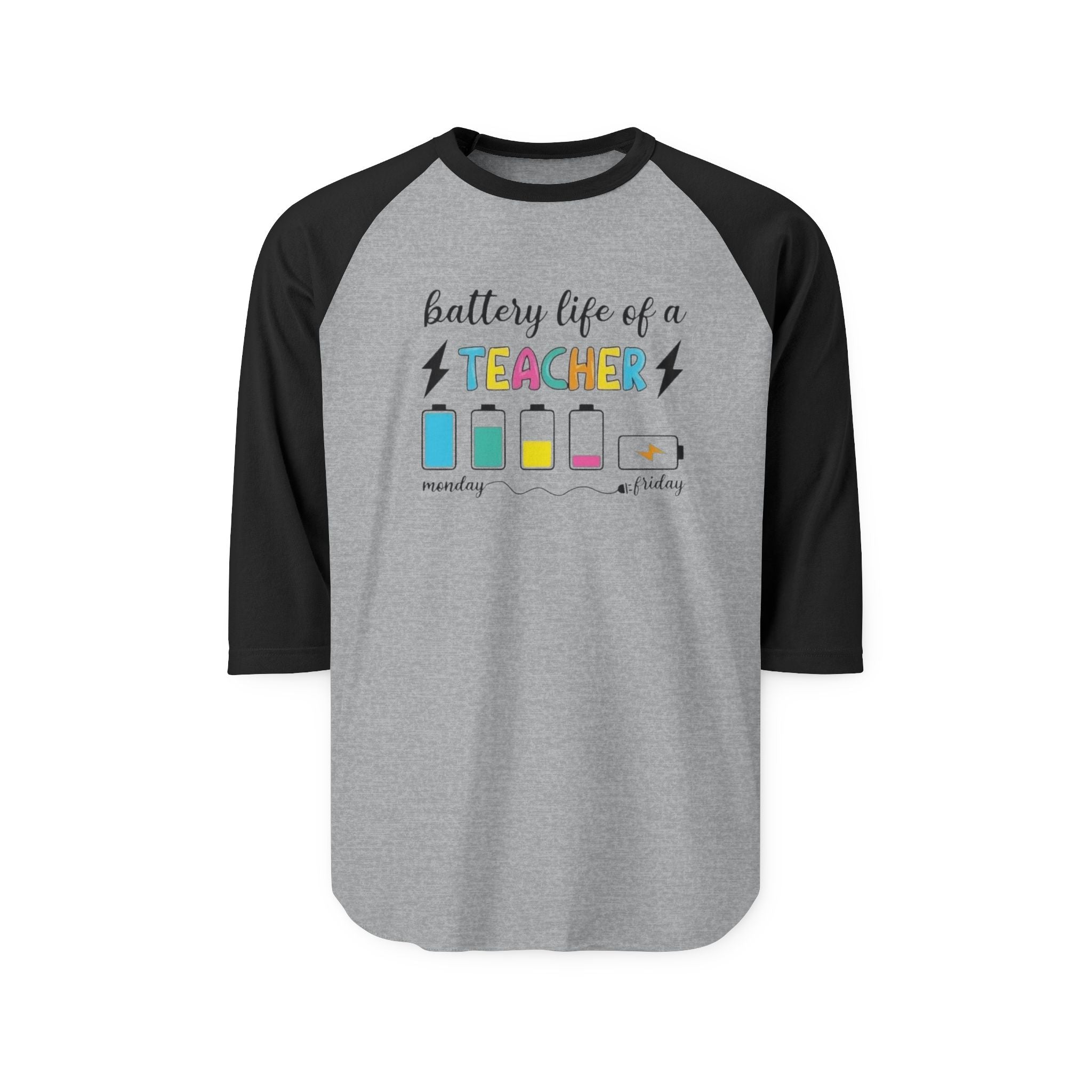 Teacher Battery Life Raglan Shirt — 'Battery Life of a Teacher' 3/4 Sleeve Tee