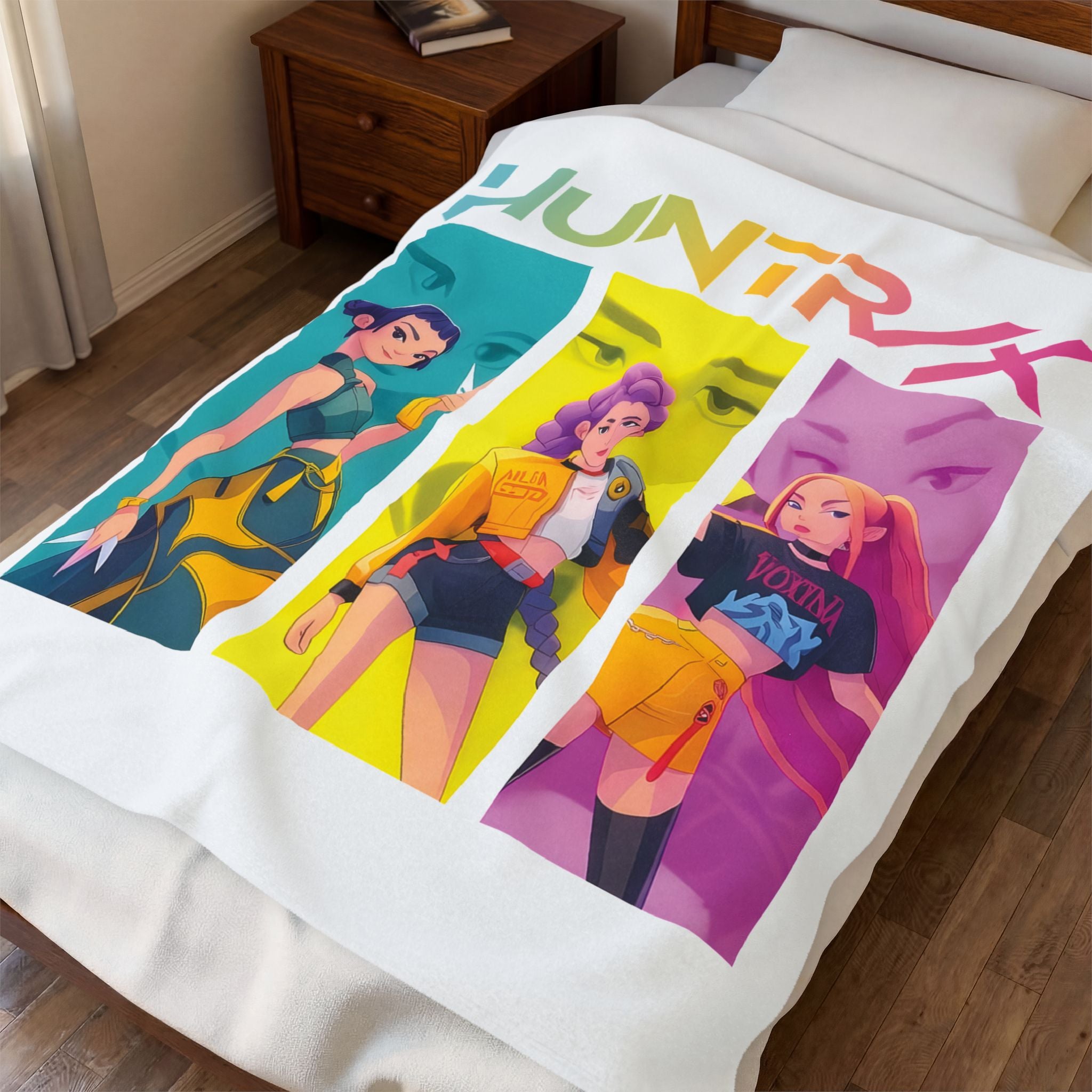 Velveteen Plush Blanket — HUNTRX K-Pop Style Trio Graphic Throw