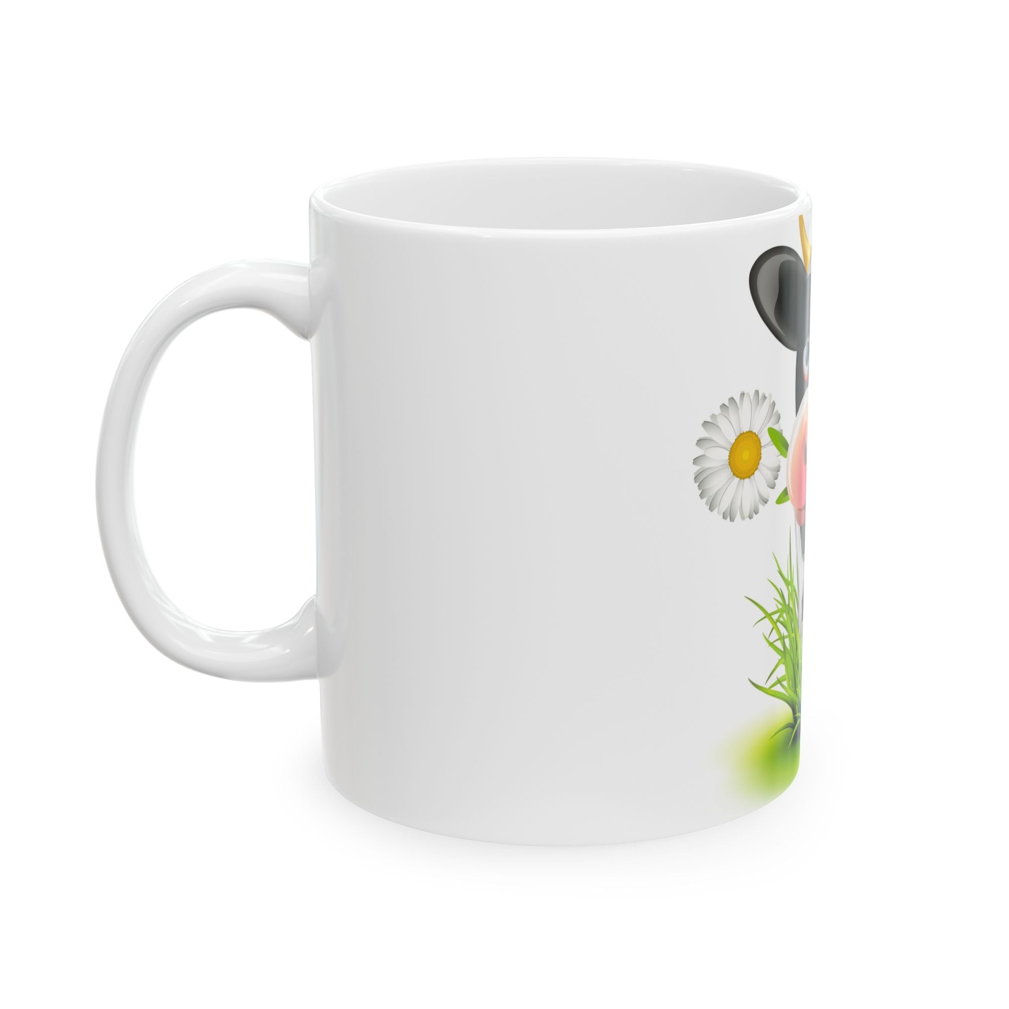 Cute Cow Ceramic Mug – 11oz & 15oz Coffee Cup with Daisy