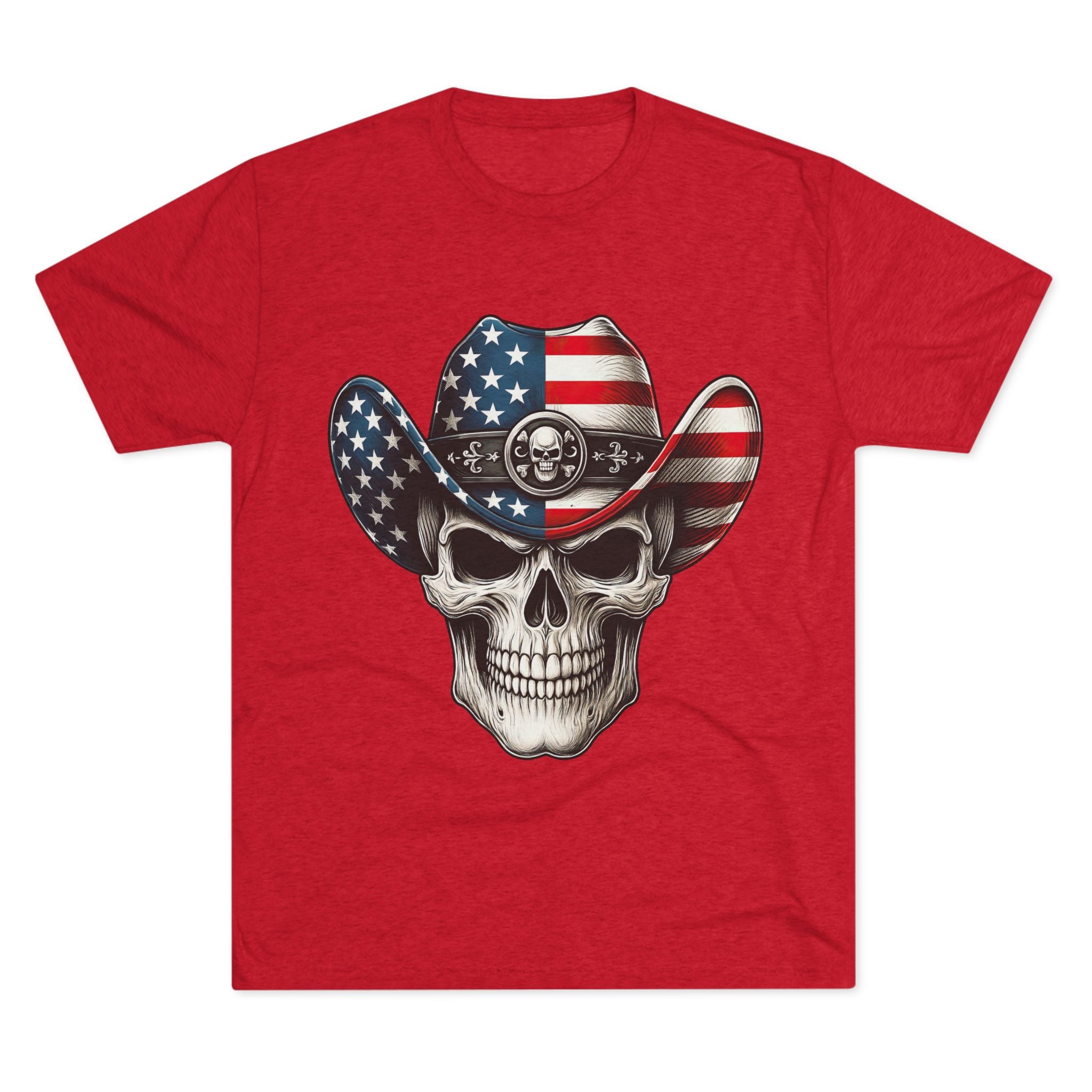 American Flag Skull Tee — Patriotic Cowboy Skull T-Shirt