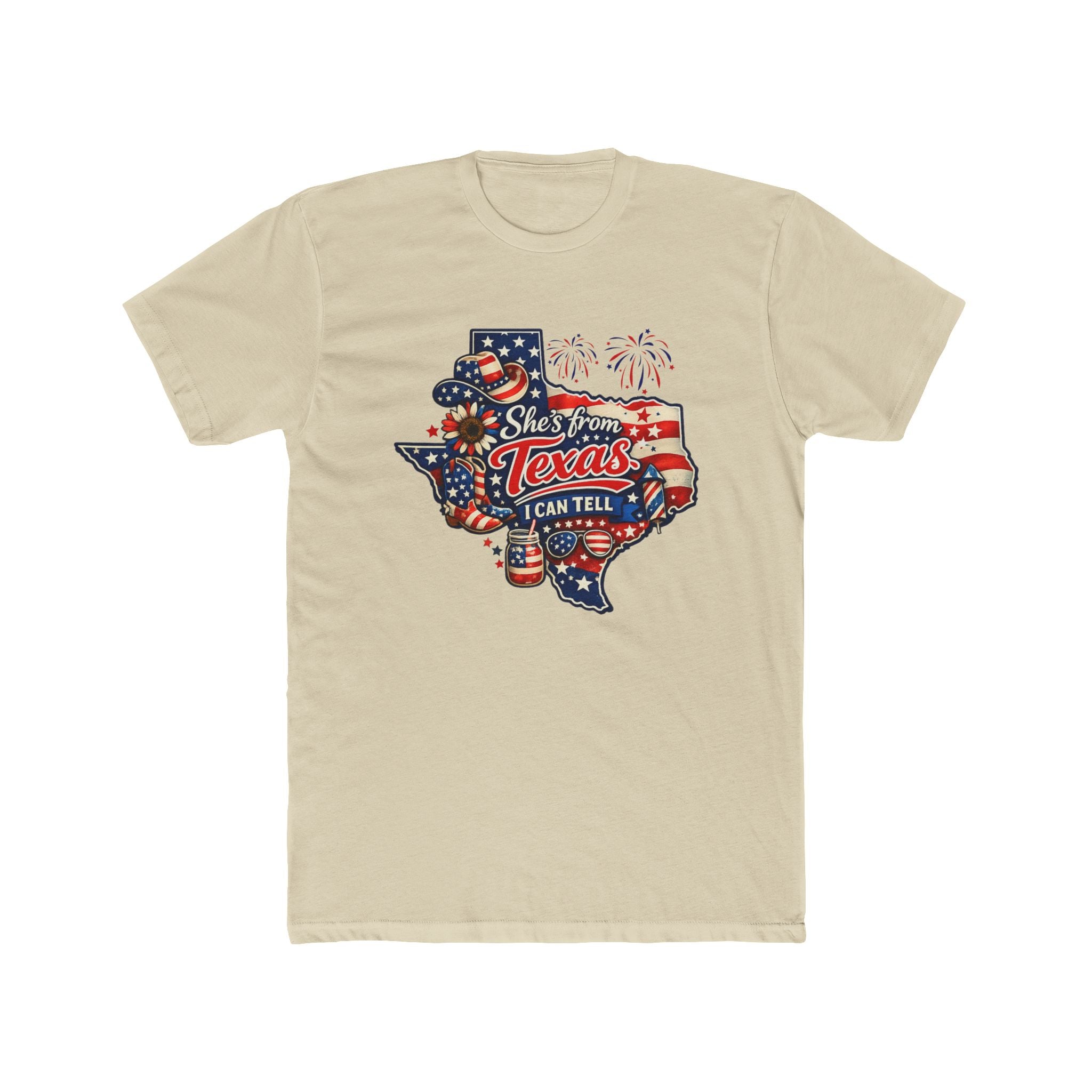 Texas Shape Patriotic T-Shirt – "She's From Texas I Can Tell" Graphic Tee