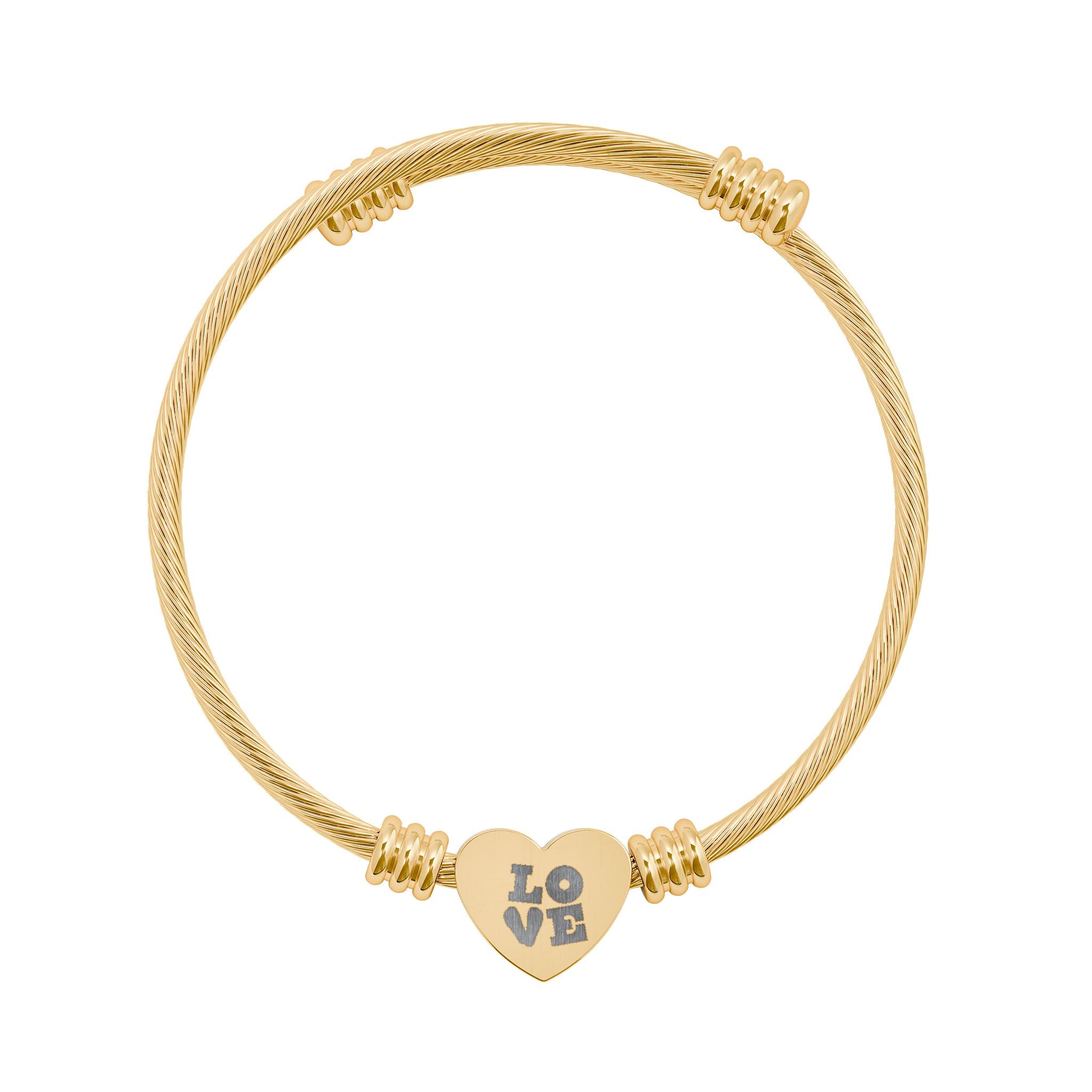 Engravable Heart Cuff Bracelet — LOVE Cable Bangle in Silver or Gold