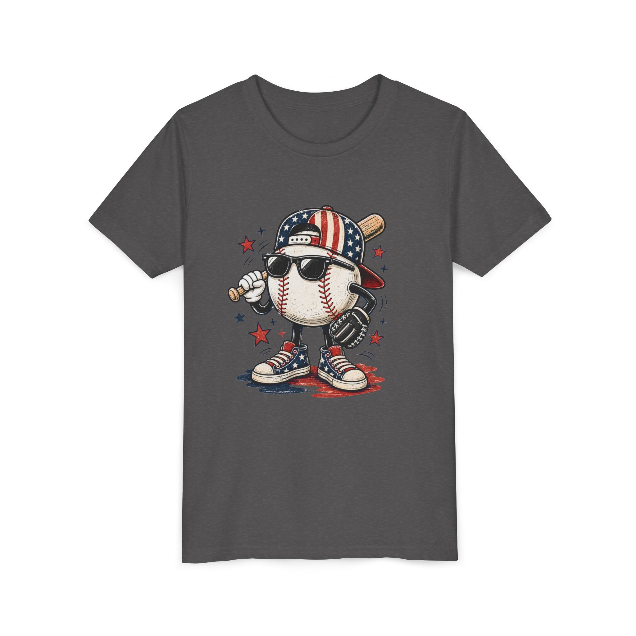 Patriotic Cool Baseball Character Youth Tee