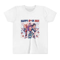 Youth Tee — "Happy 4th of July" Patriotic Kids Shirt with Fireworks & Stars