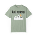 Halloqueen Halloween T-Shirt — Gothic Script with Moon & Paw Prints