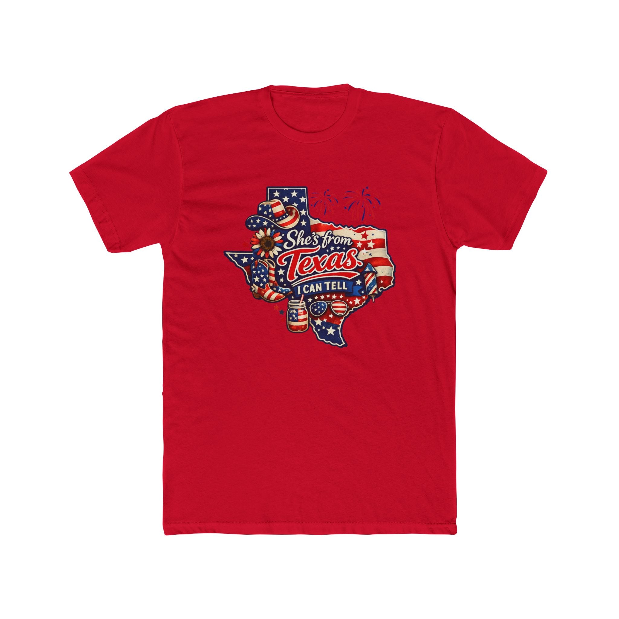 Texas Shape Patriotic T-Shirt – "She's From Texas I Can Tell" Graphic Tee