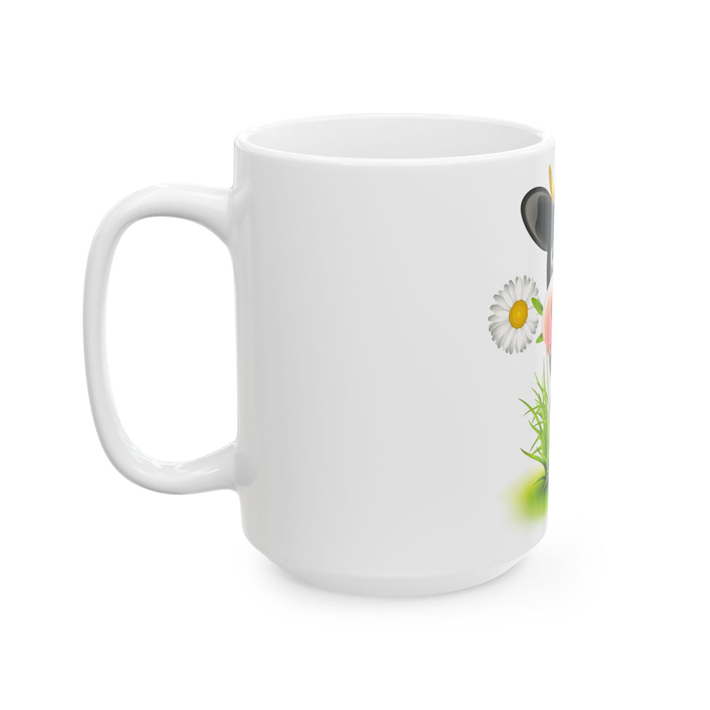 Cute Cow Ceramic Mug – 11oz & 15oz Coffee Cup with Daisy