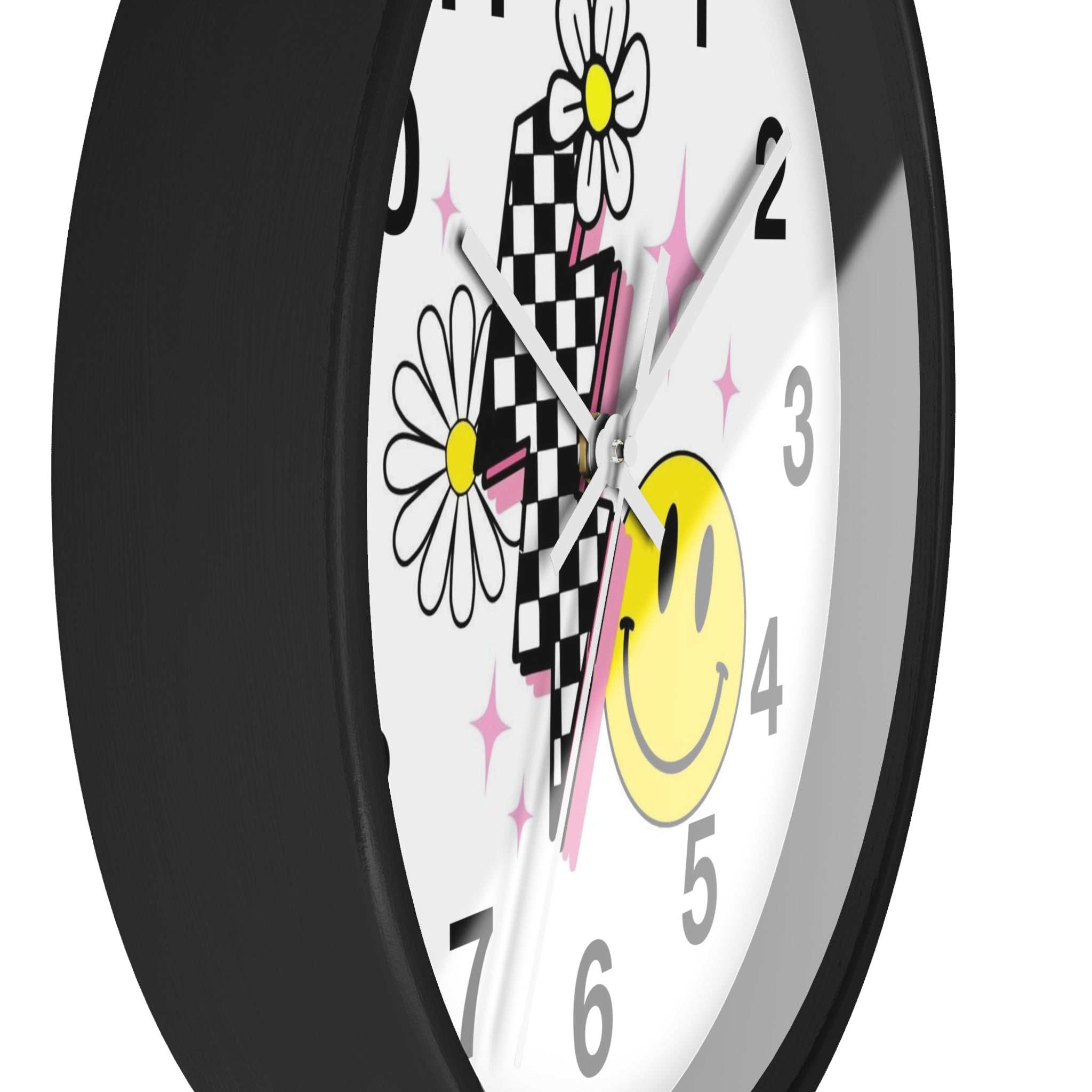 Wall Clock — Retro Smiley Daisy Checkerboard Decorative Clock