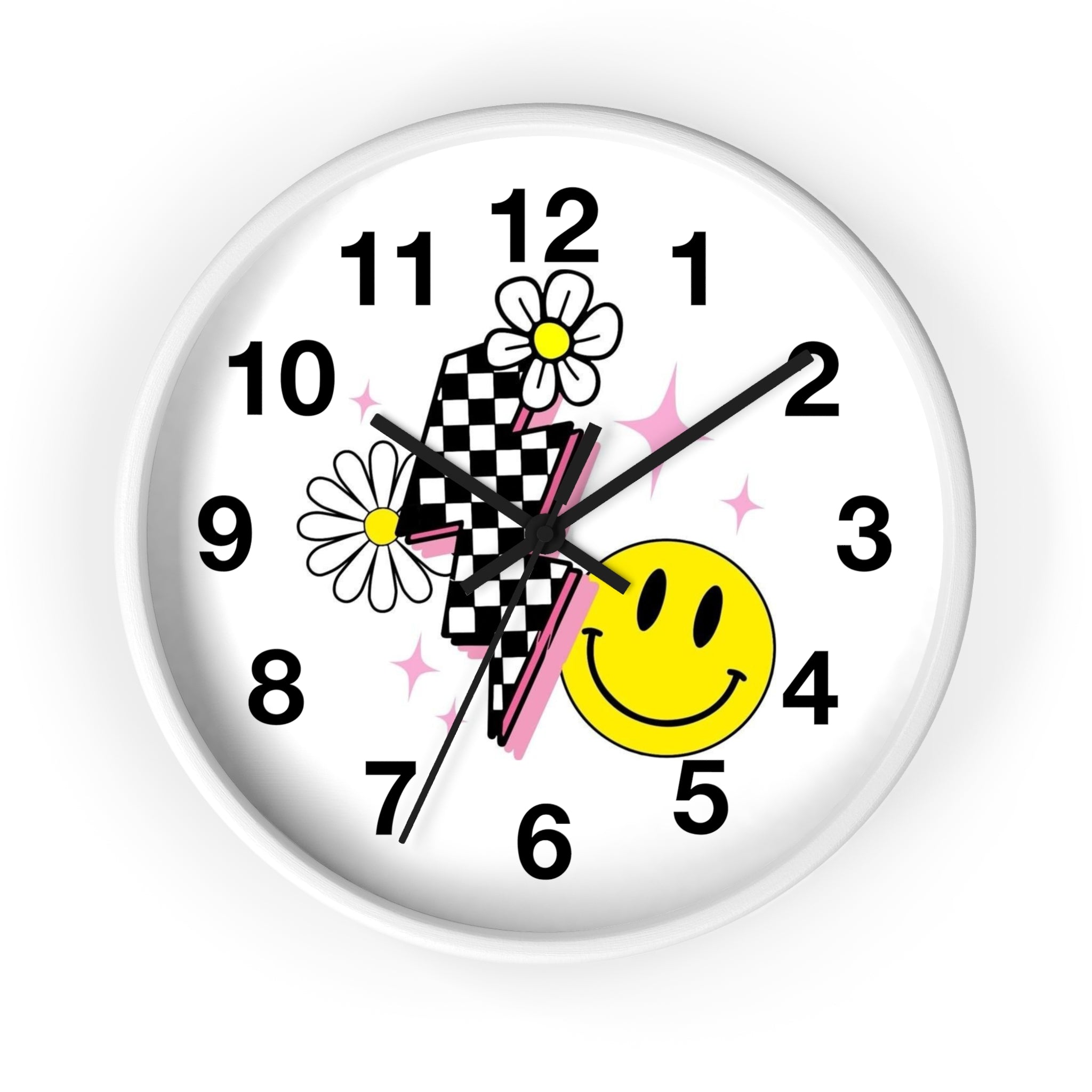 Wall Clock — Retro Smiley Daisy Checkerboard Decorative Clock