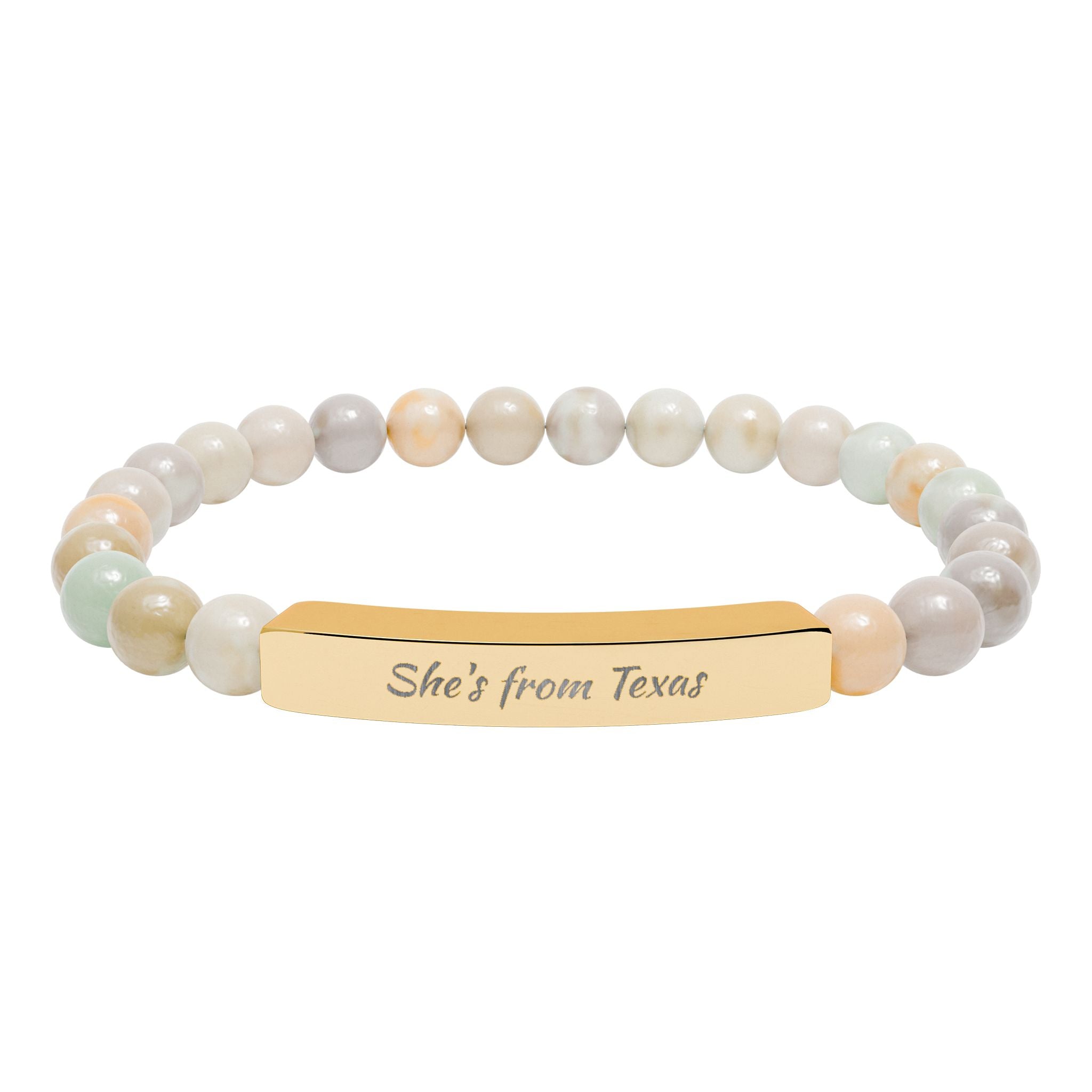 Engravable Natural Stone Stretch Bar Bracelet — Personalized Beaded Bracelet