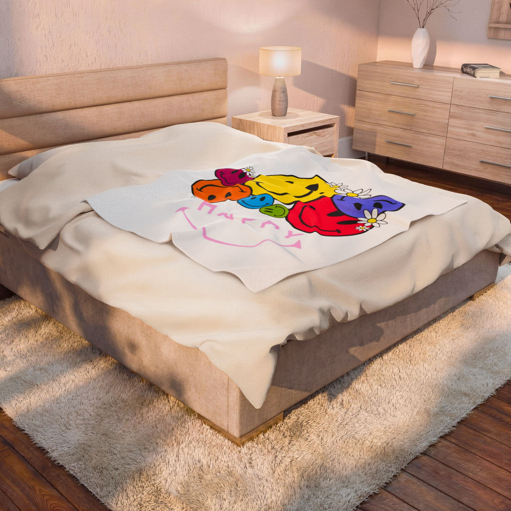 Happy Daisy Smiley Velveteen Plush Blanket