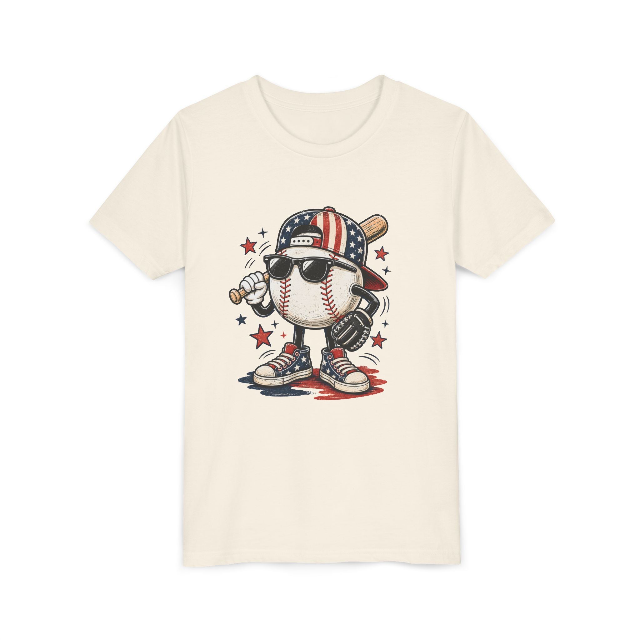 Patriotic Cool Baseball Character Youth Tee