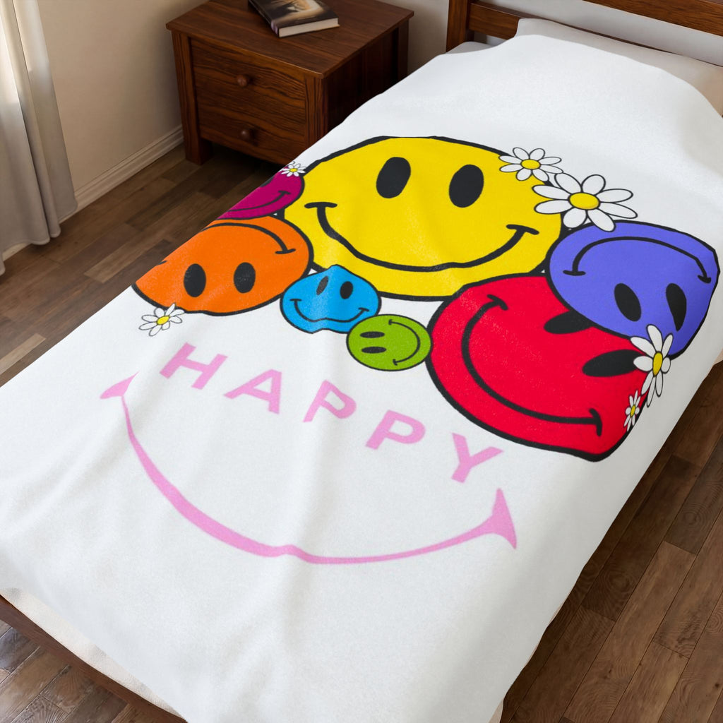Happy Daisy Smiley Velveteen Plush Blanket