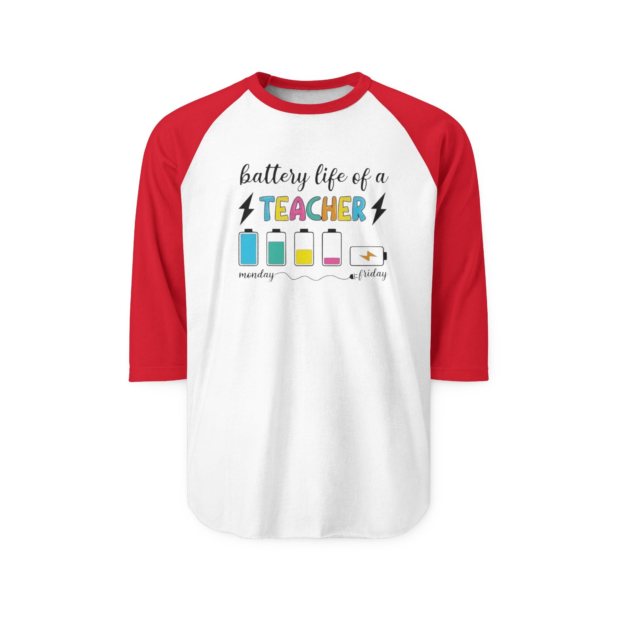 Teacher Battery Life Raglan Shirt — 'Battery Life of a Teacher' 3/4 Sleeve Tee