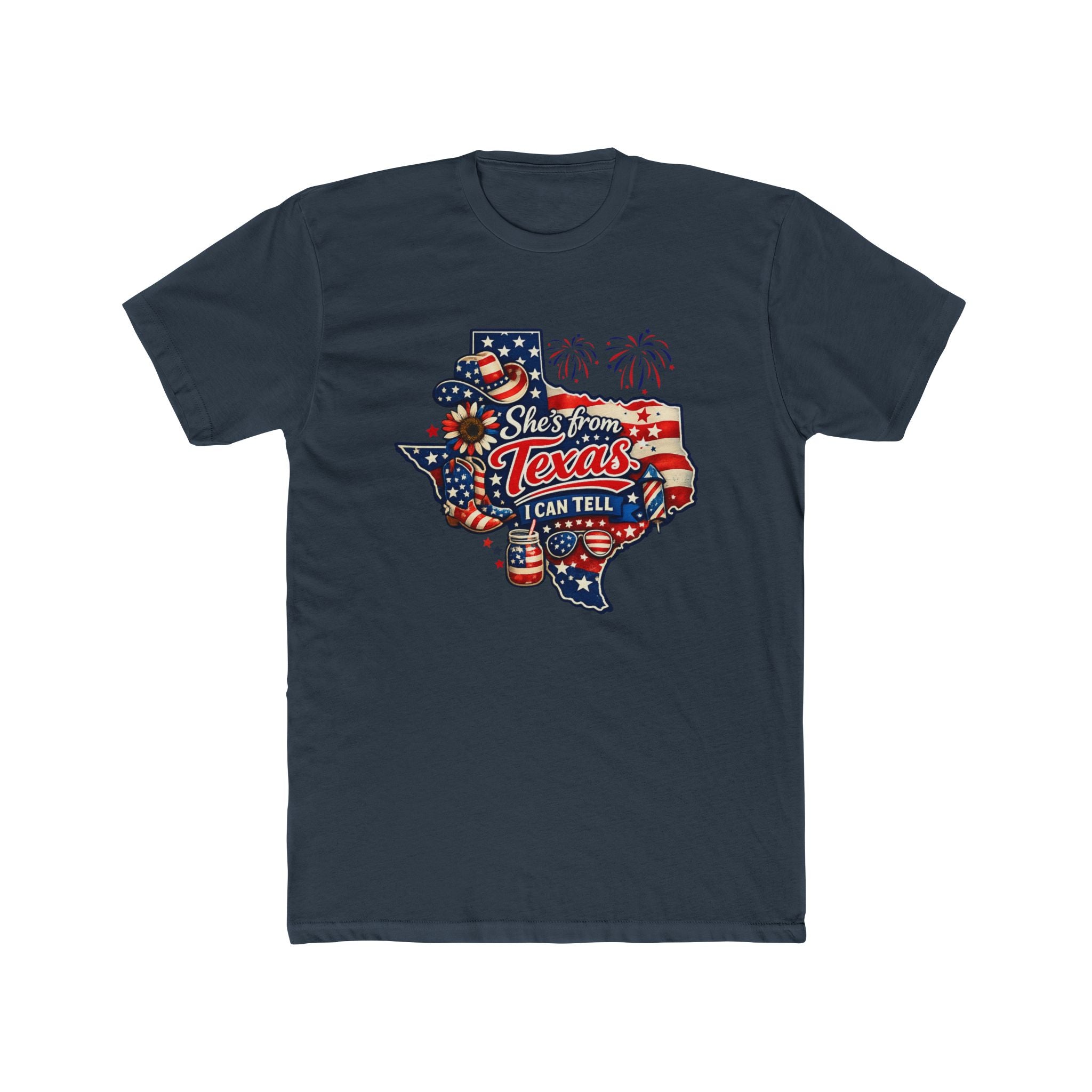 Texas Shape Patriotic T-Shirt – "She's From Texas I Can Tell" Graphic Tee
